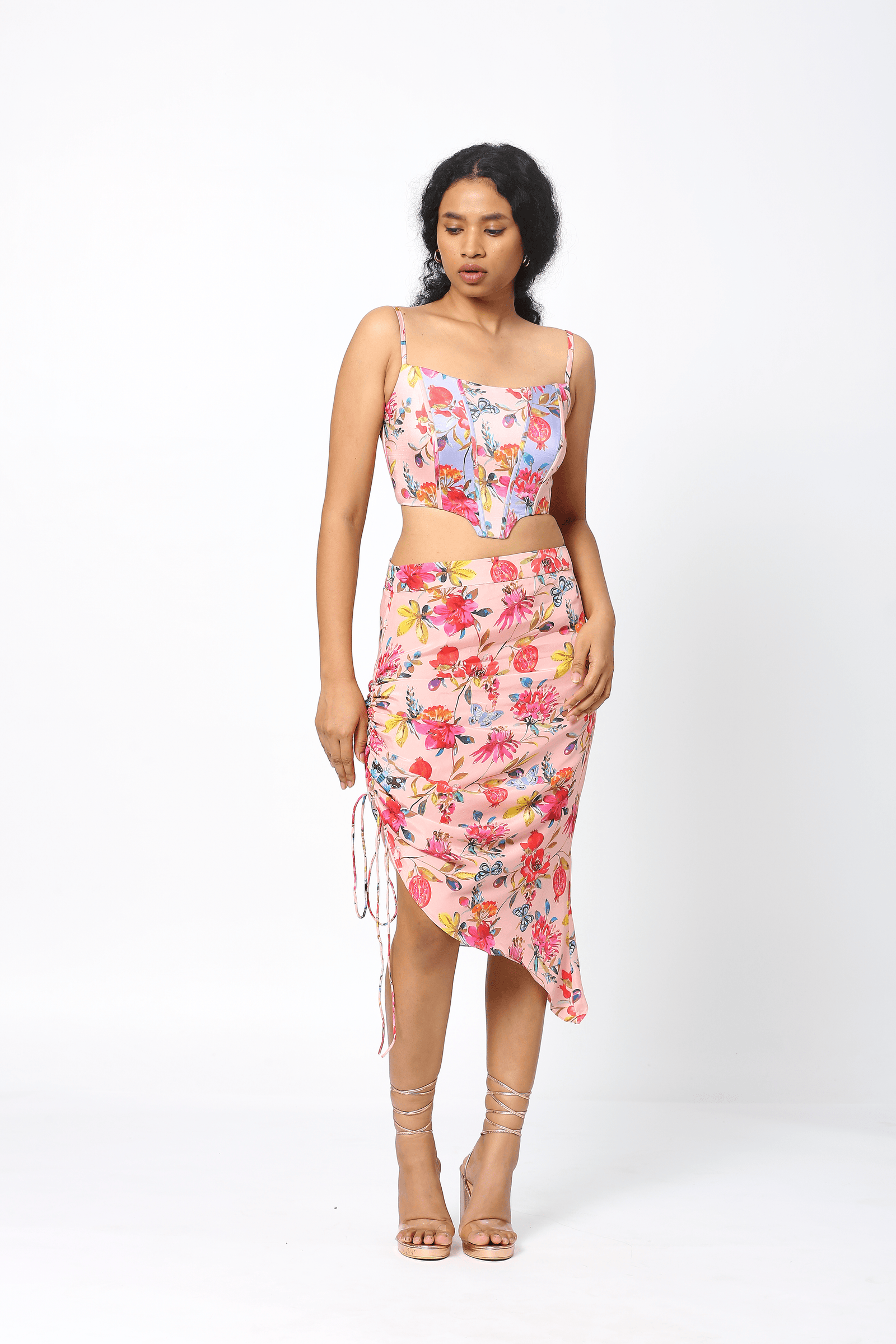 Pink Linen Satin Panelled Corset