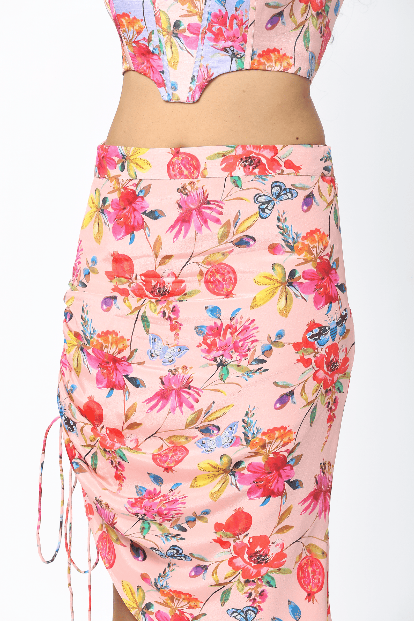 Pink Linen Satin Panelled Corset