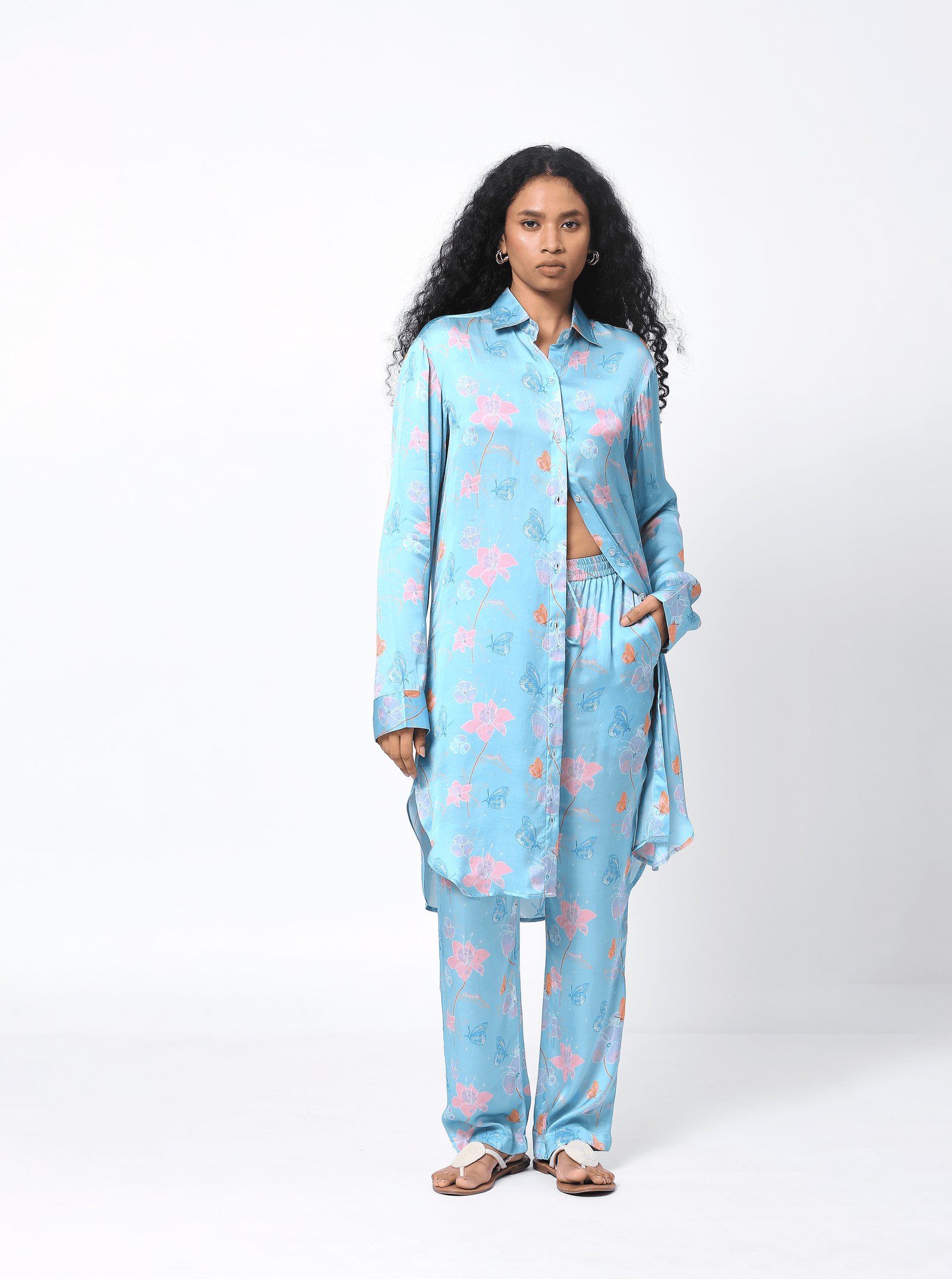 Blue Satin Knee Length Tunic