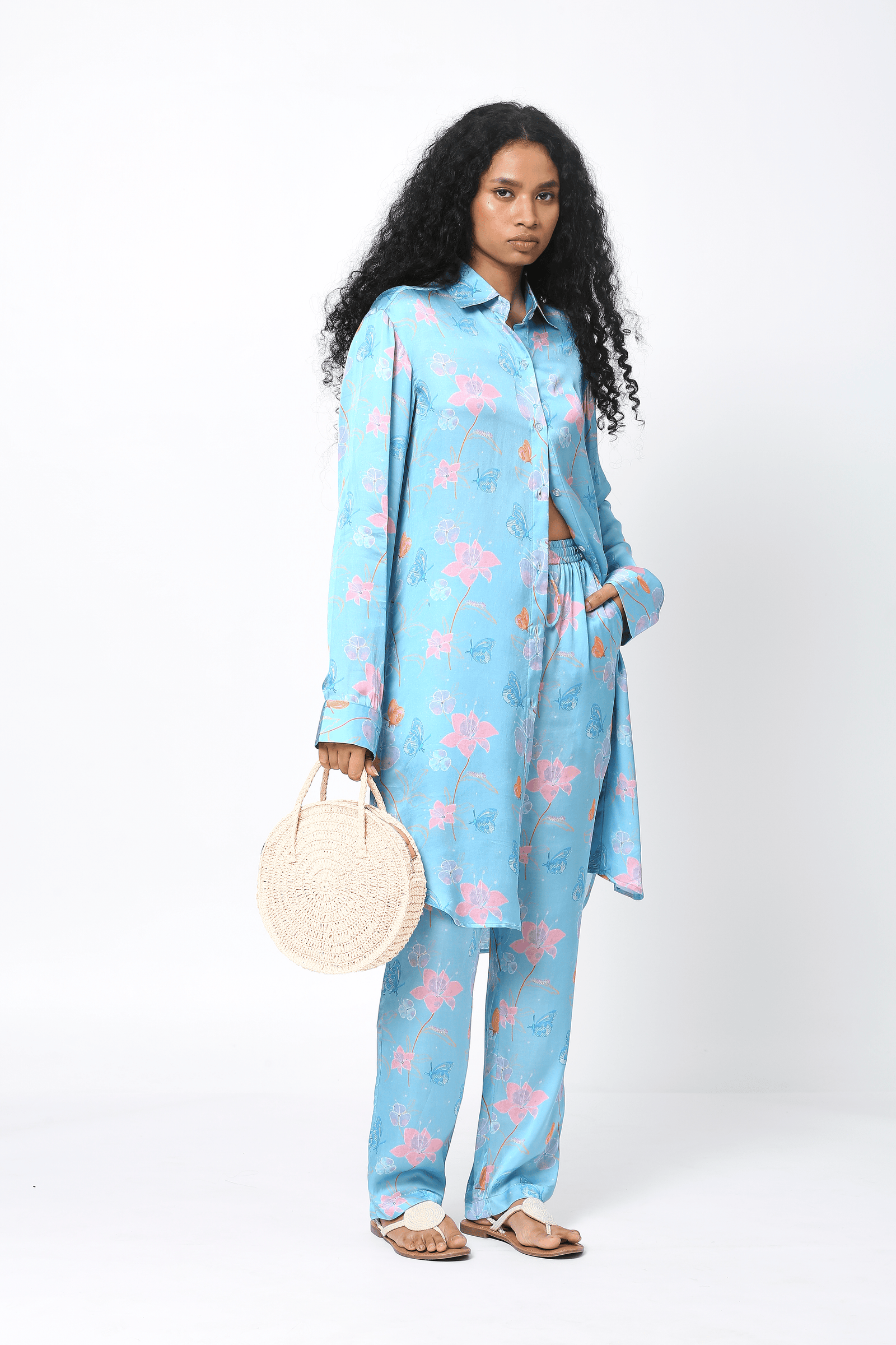 Blue Satin Knee Length Tunic