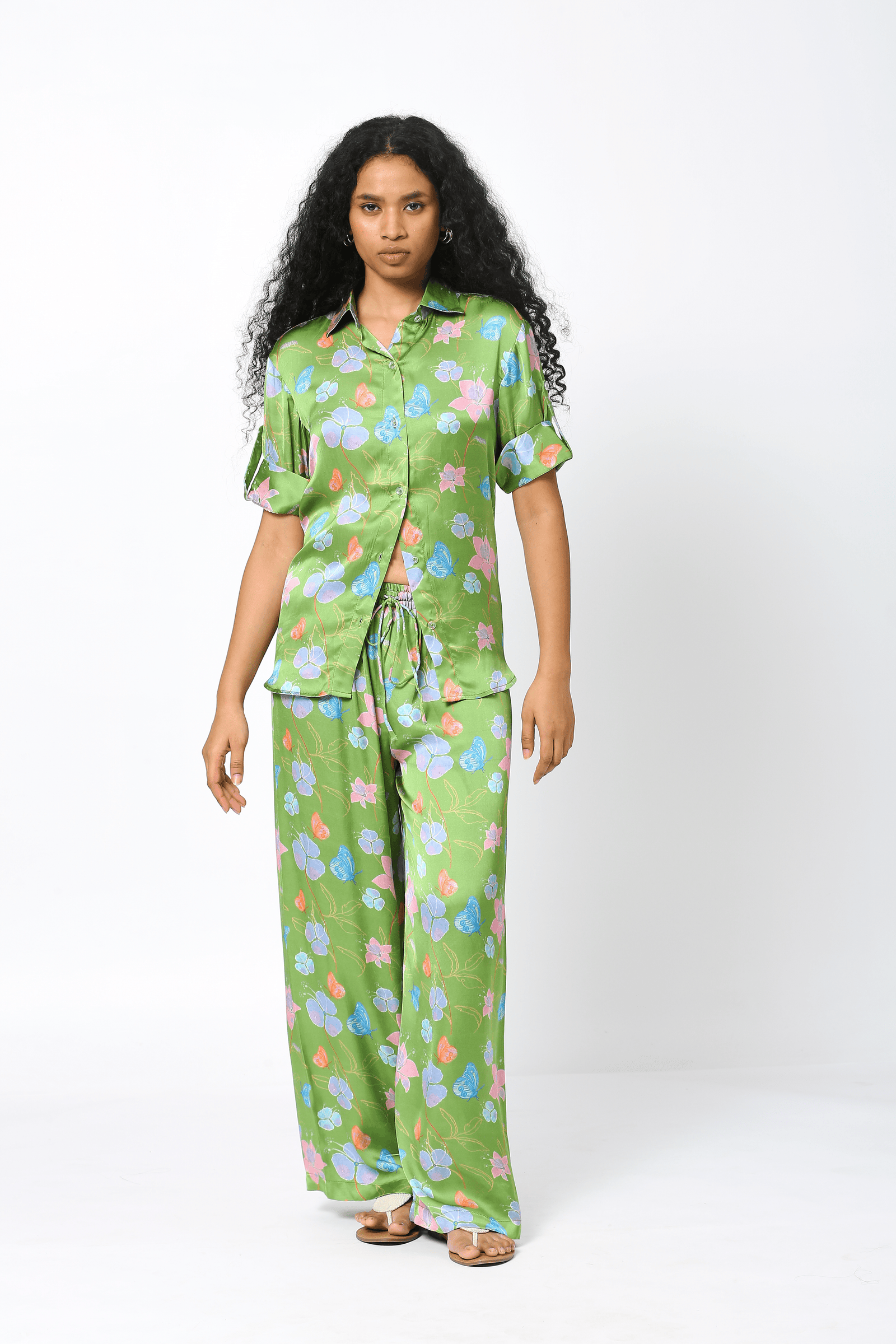 Green Satin Relaxed Shirt