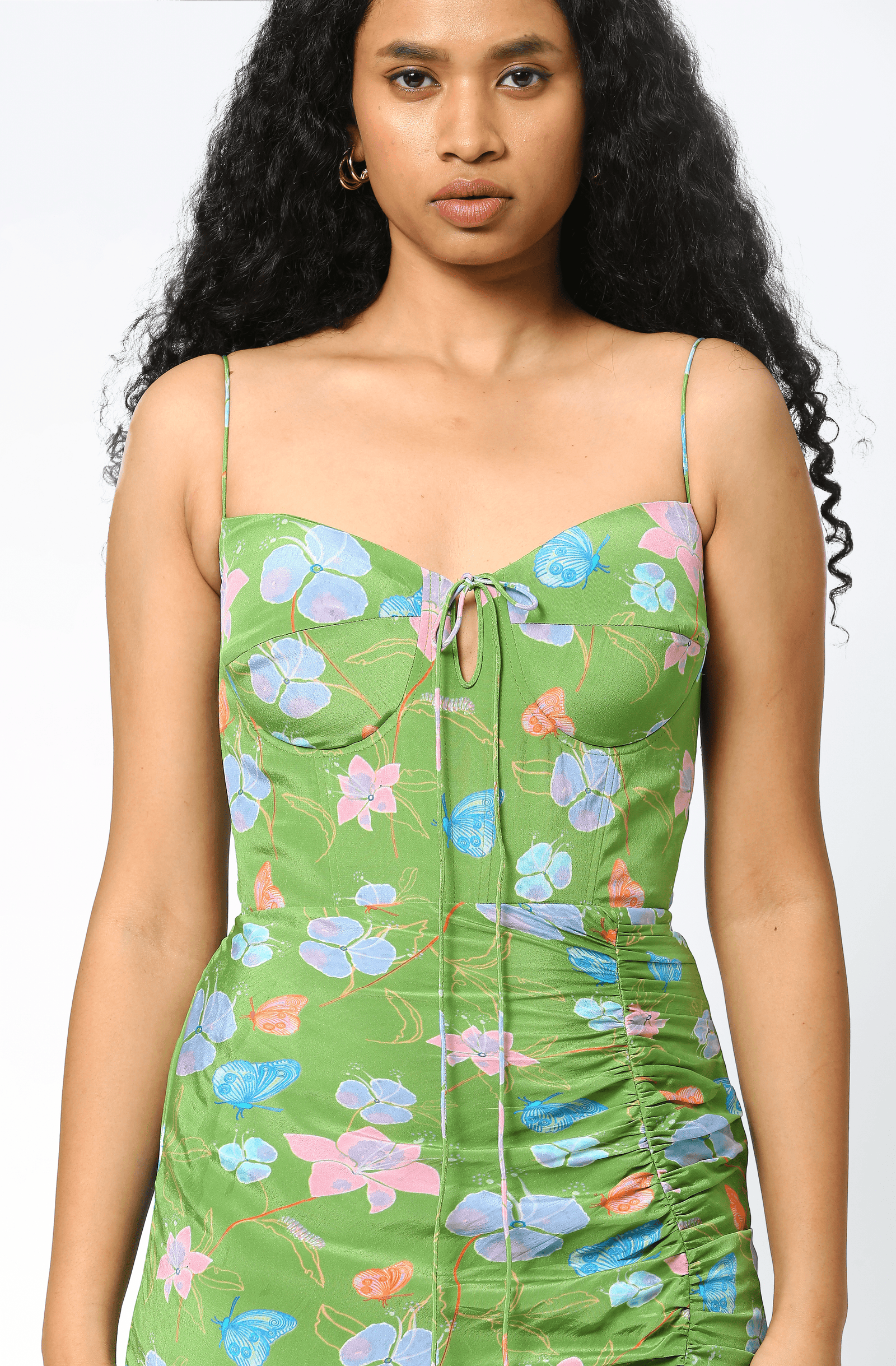 Green Crepe Ruched Corset Dress