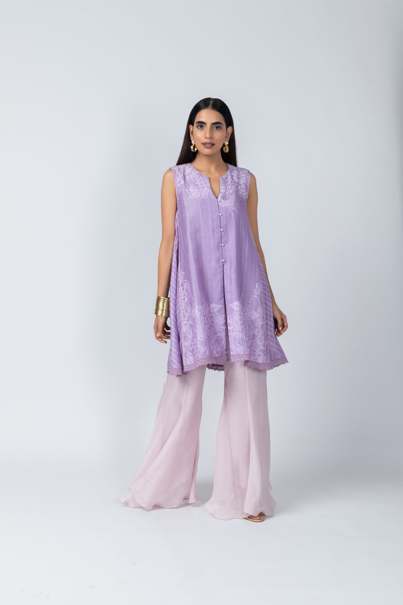Lilac Floral Tunic & Shimmering Sharara Set