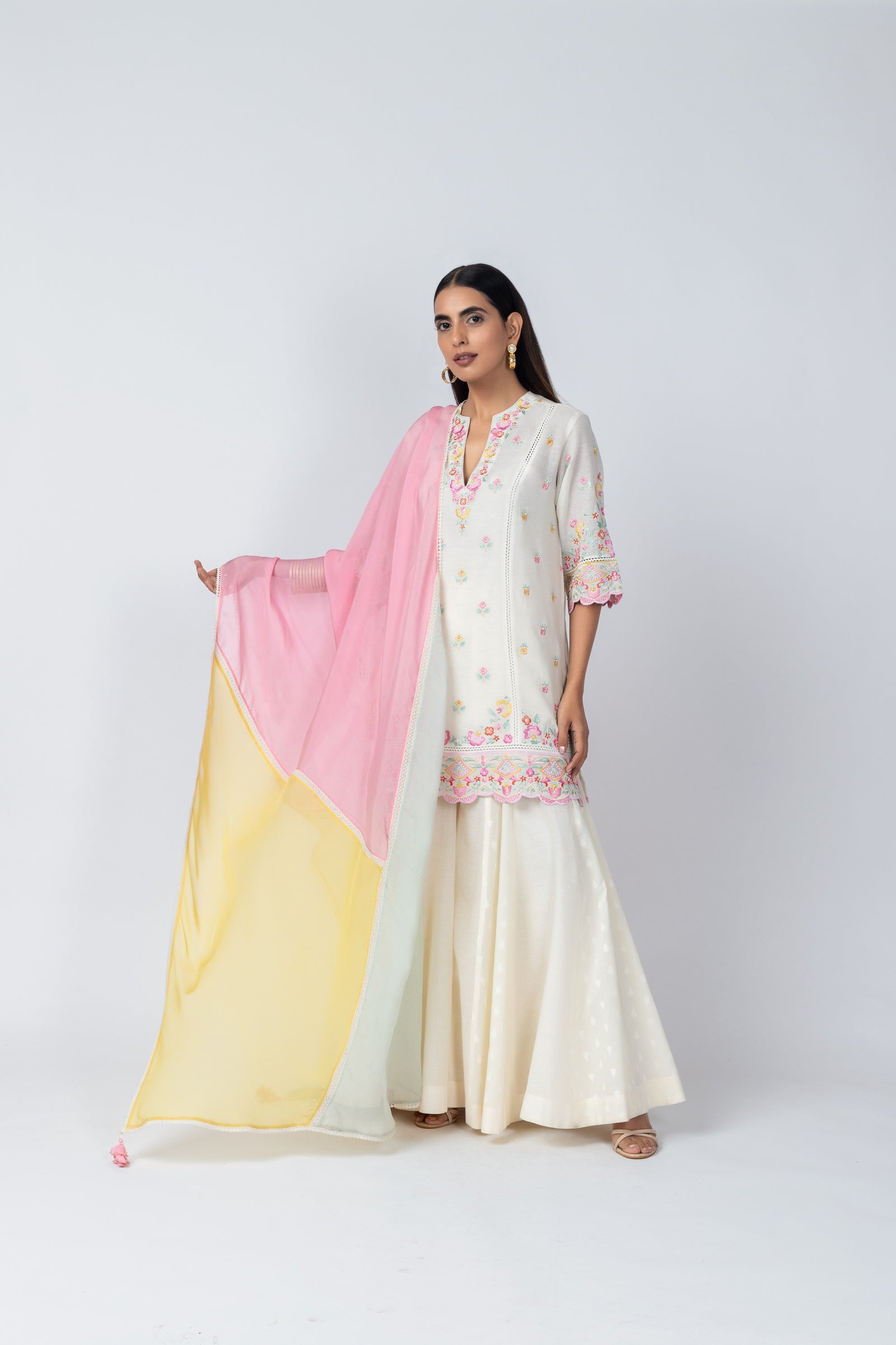Natural Linen Kurta with Jacquard Sharara