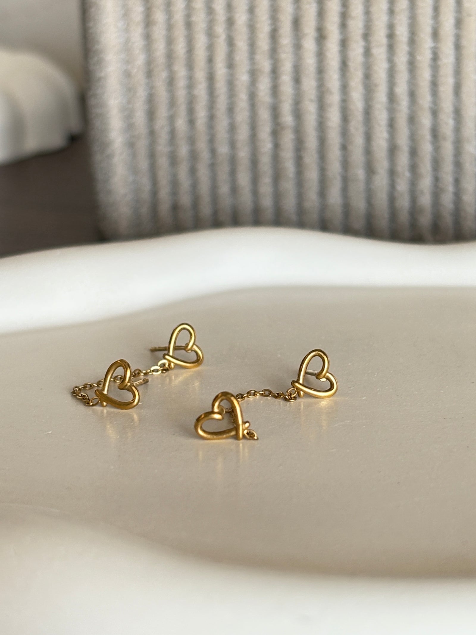 Heart String Earrings - Waterproof, 18k Gold Plated
