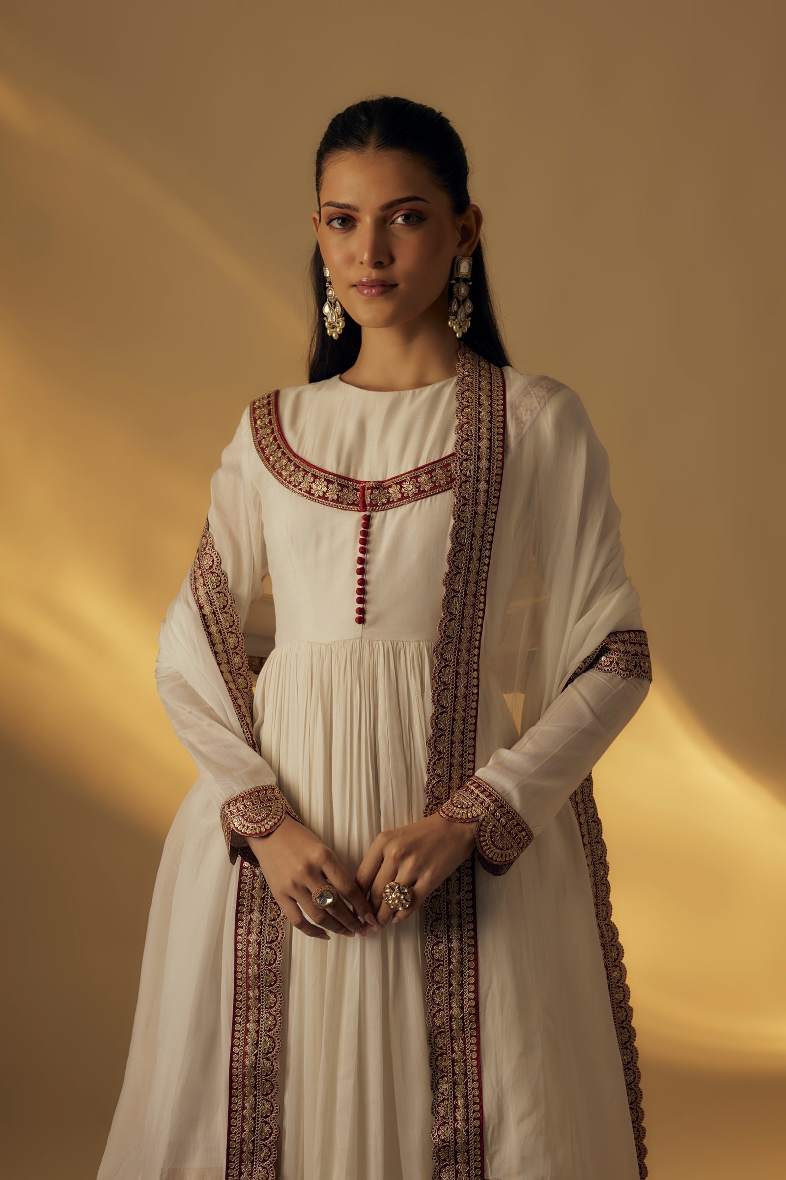 White Floor Length Anarkali Set