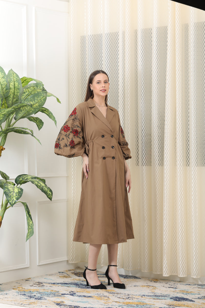 Versatile Mocha Mousse Double Breasted Dress