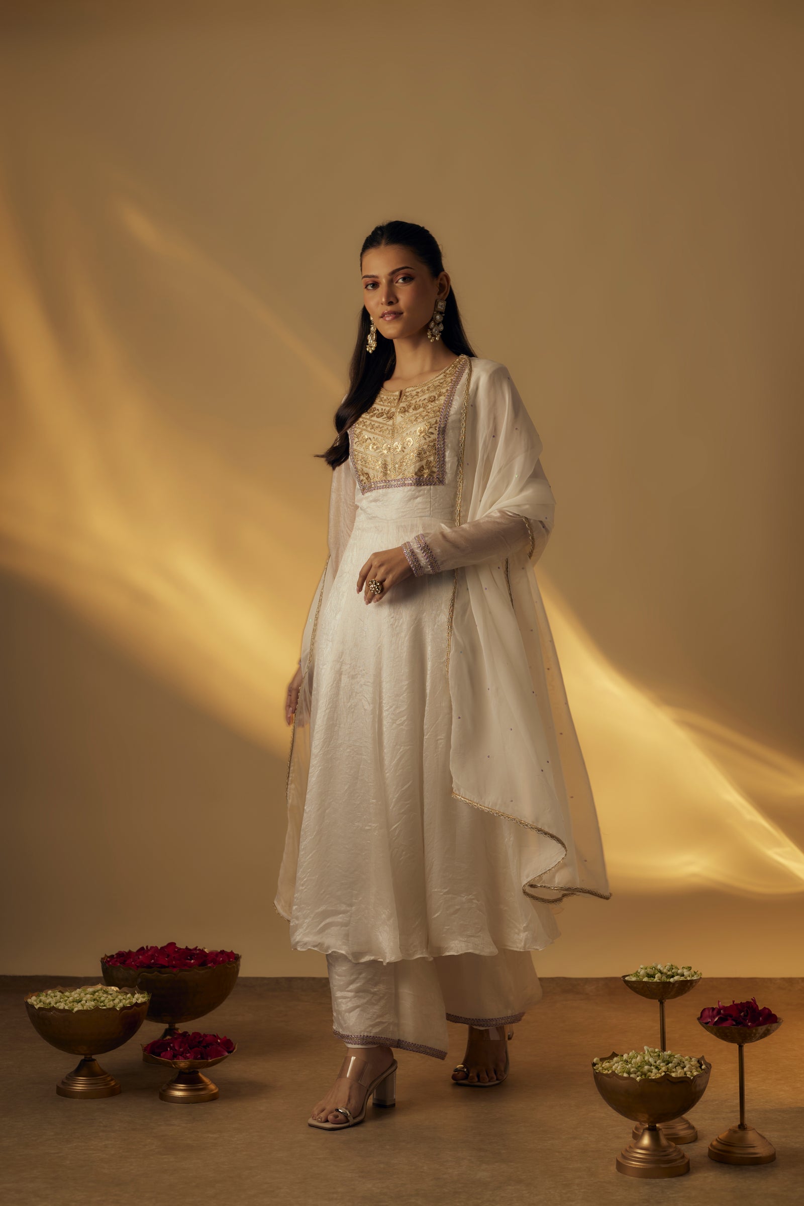 White Anarkali Set