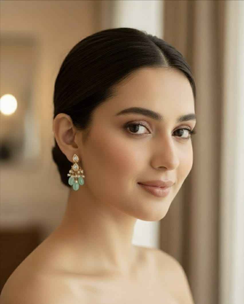 Emerald and Pearl Chandbali Drops