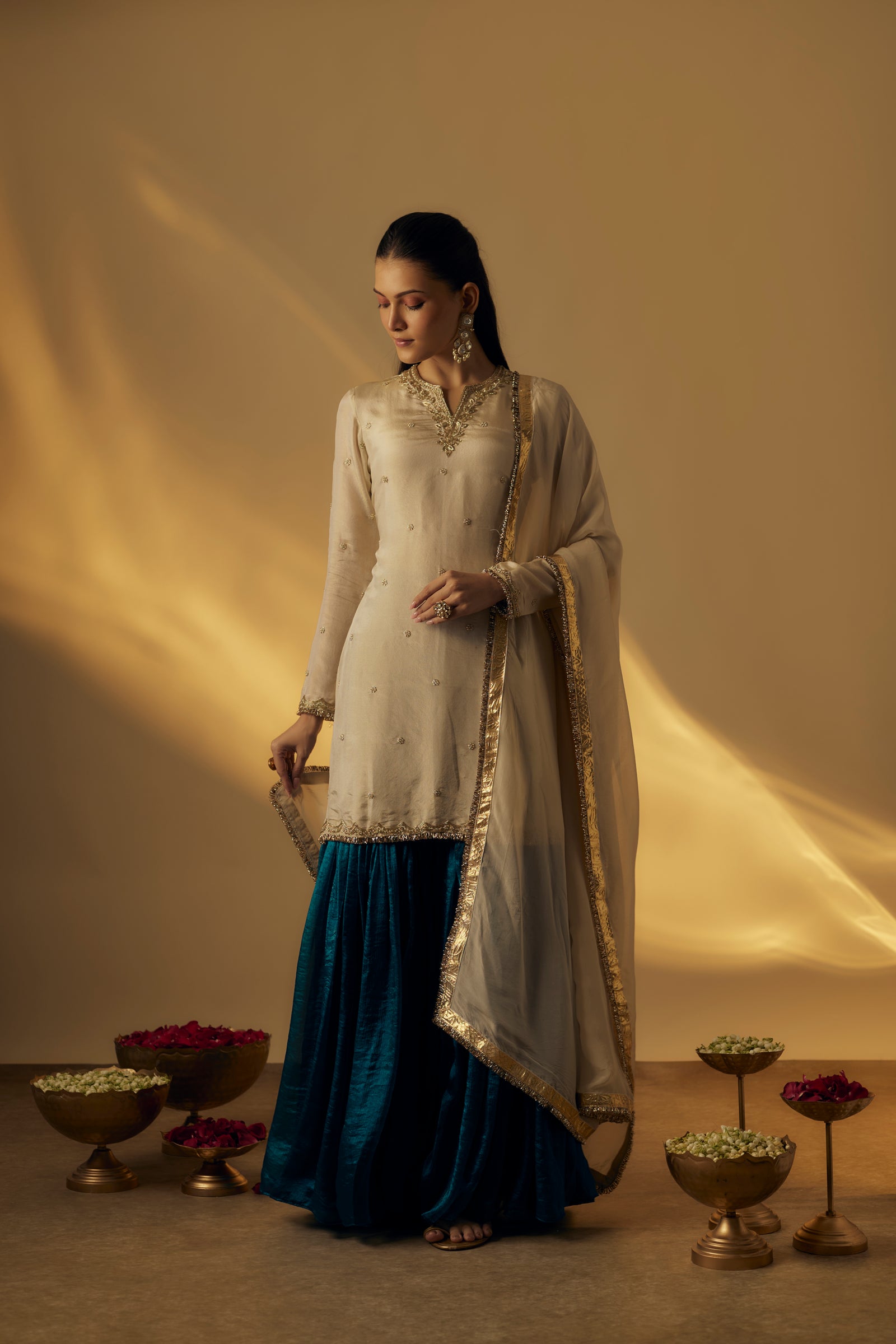 Beige and Teal Garara Set