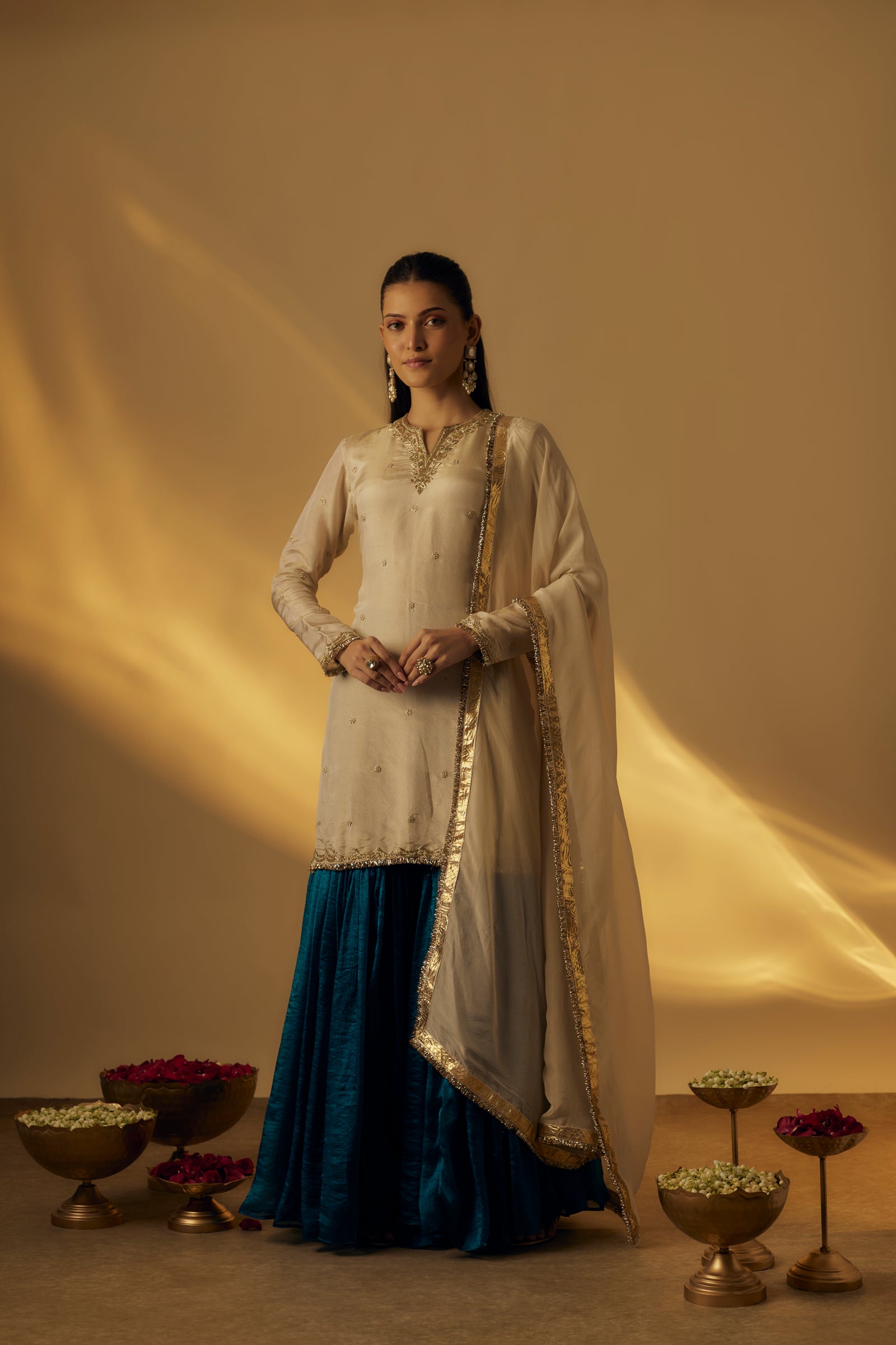 Beige and Teal Garara Set