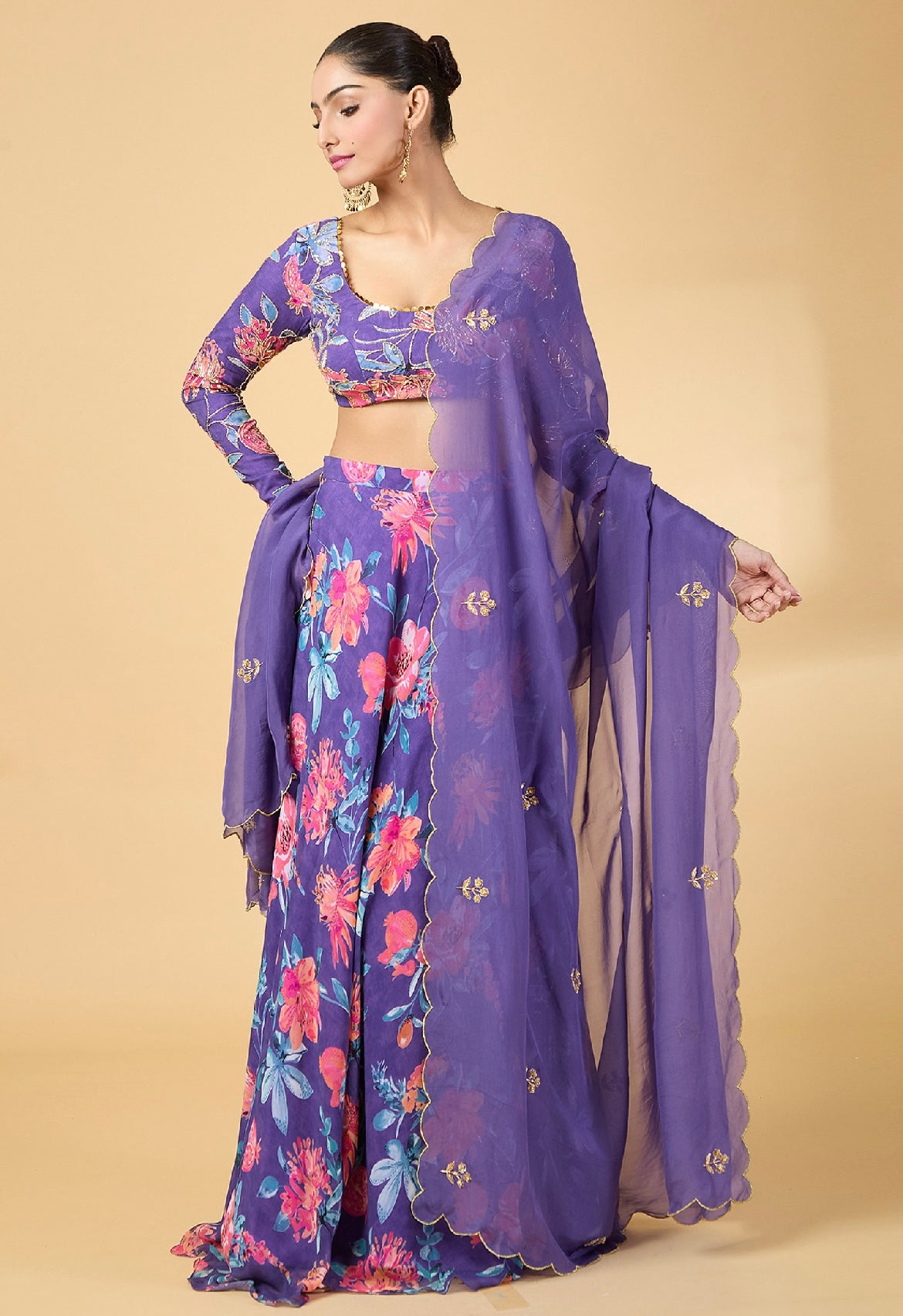 Purple printed georgette lehenga