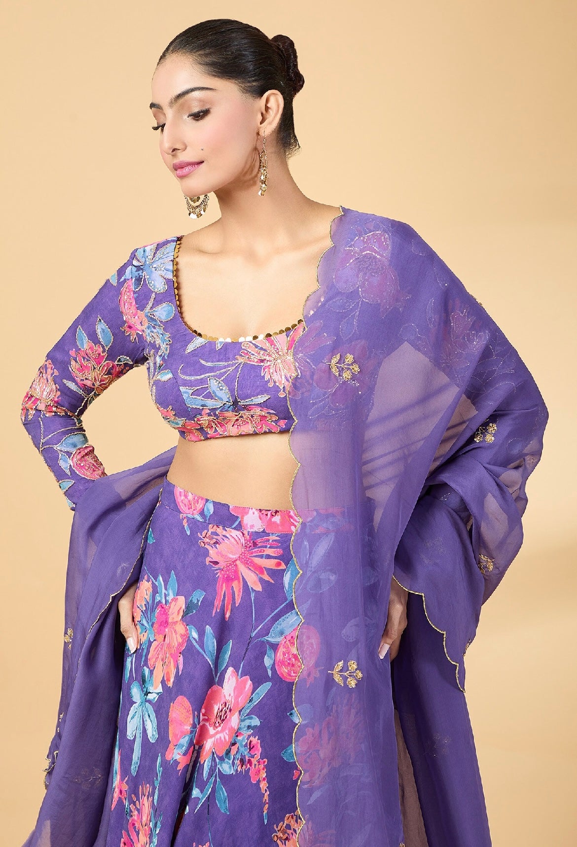 Purple printed georgette lehenga