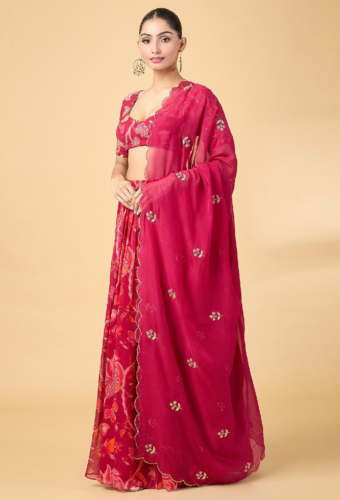 Maroon printed georgette lehenga