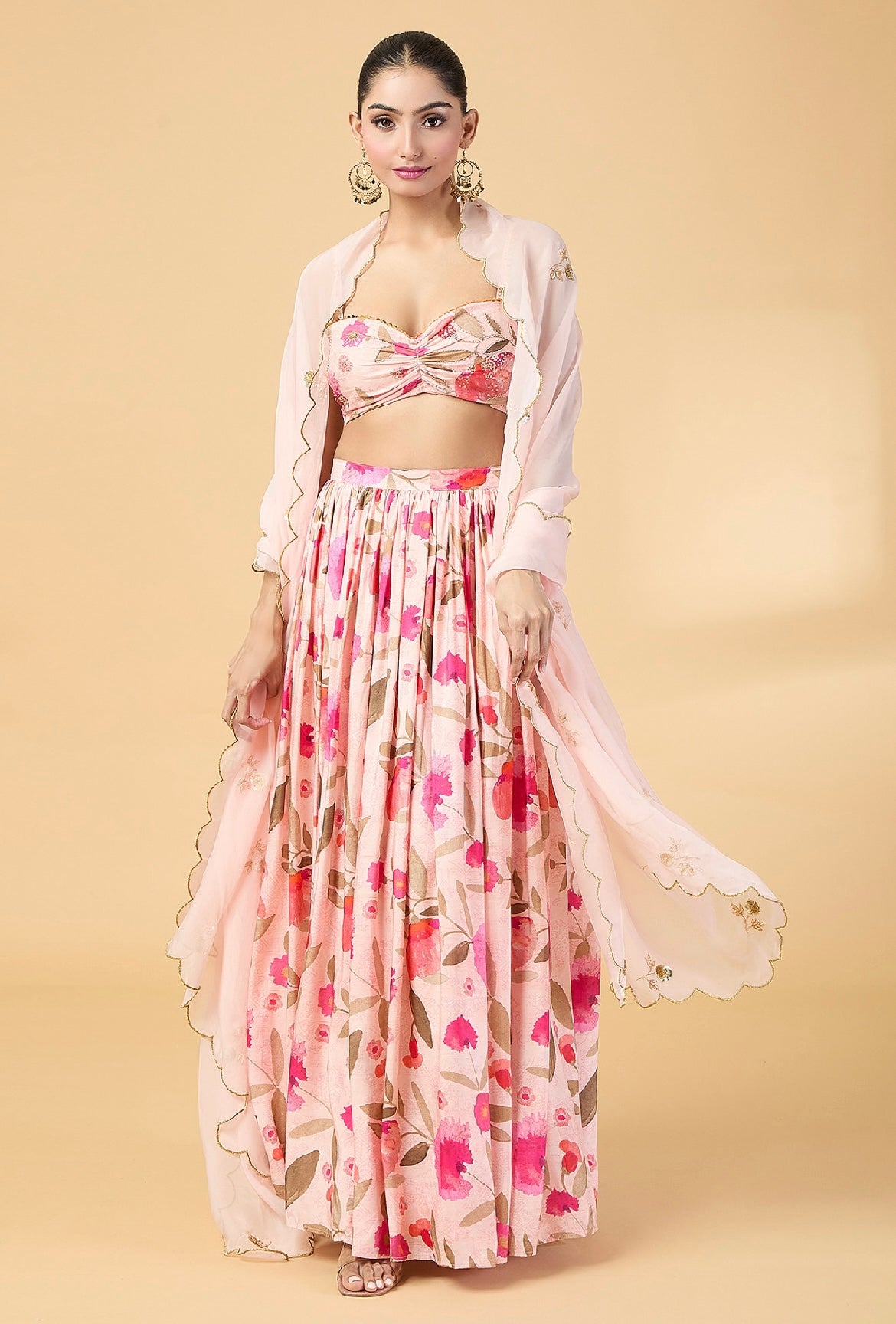 Baby pink printed georgette lehenga
