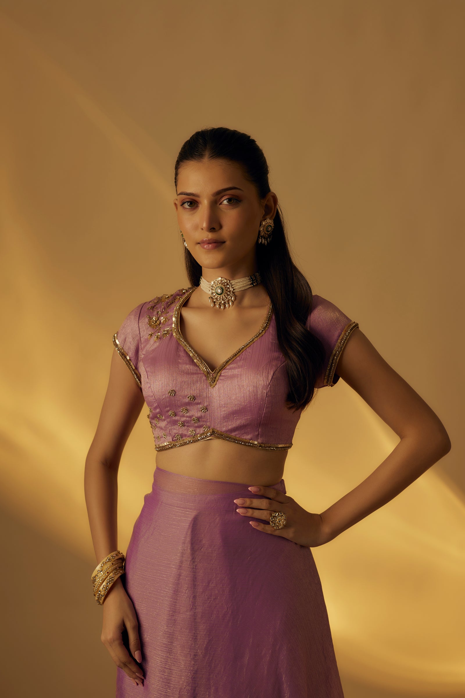 Lavender Pre-Drape Saree Set