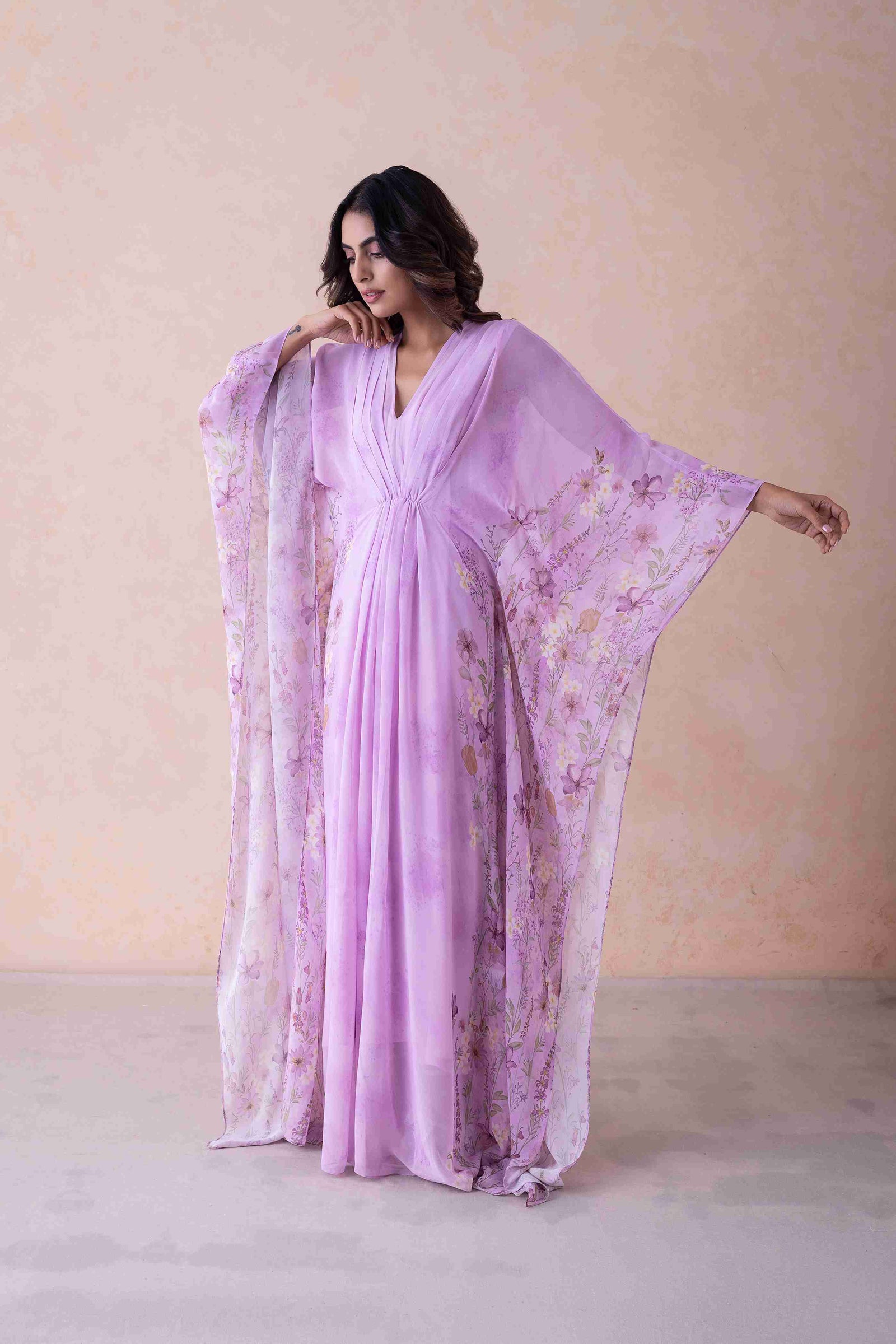 Ethereal Lavender Floral Kaftan Ensemble