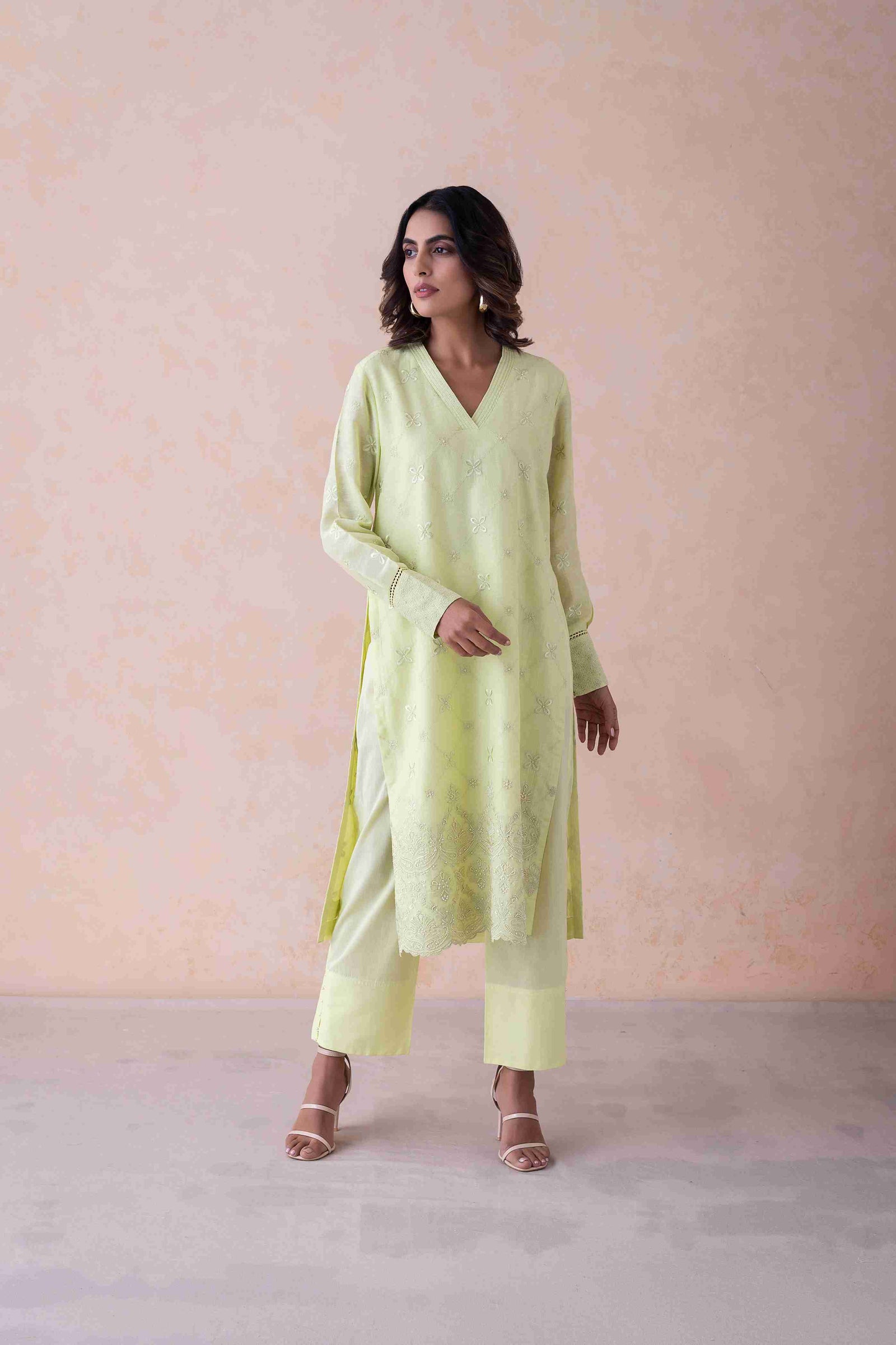 Lime Glow Embroidered Set