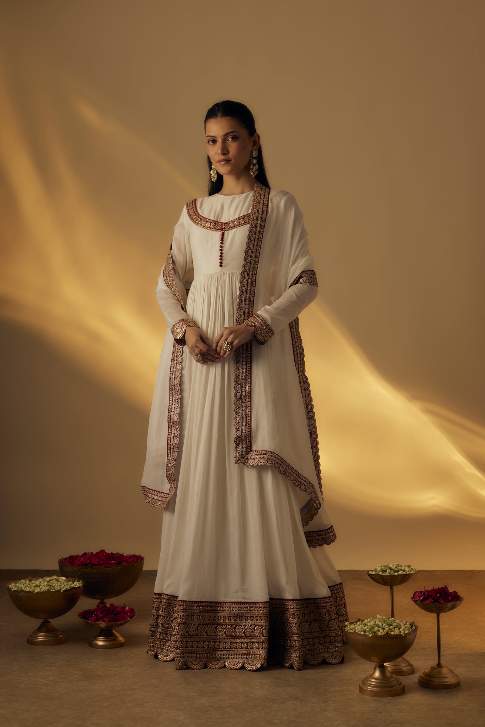 White Floor Length Anarkali Set