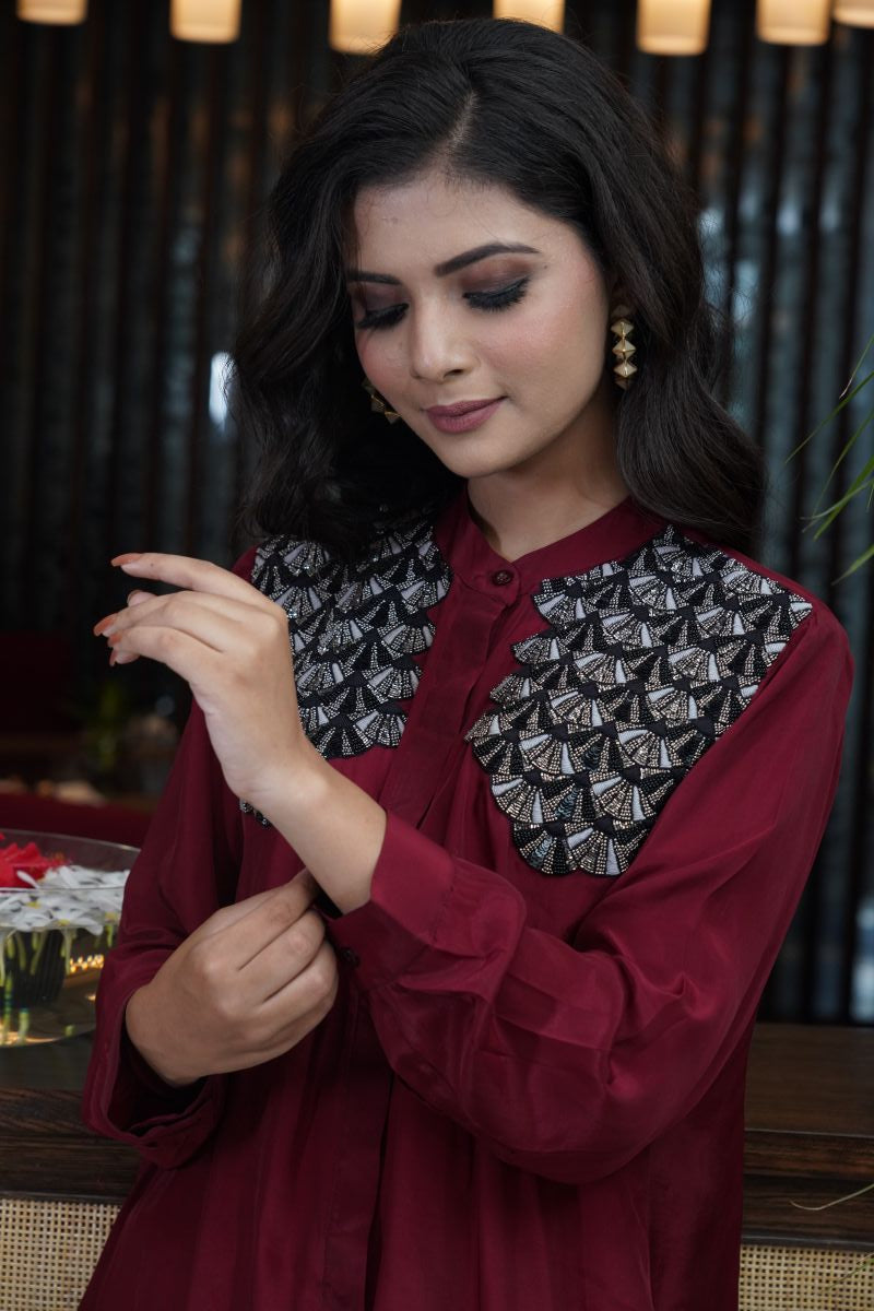 Red Set Hand Embroidery Black Resham Embroidery Set