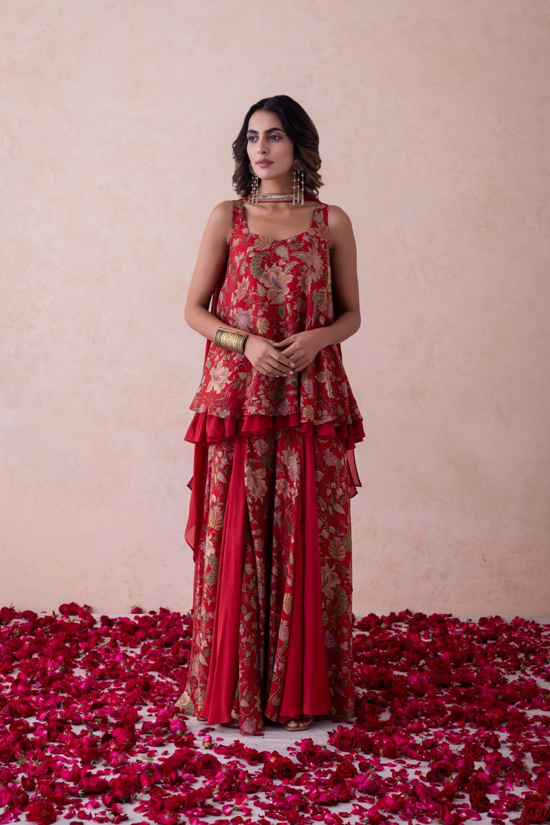 Multi-Layered Silk Sharara Set With a Choker-Style Dupatta