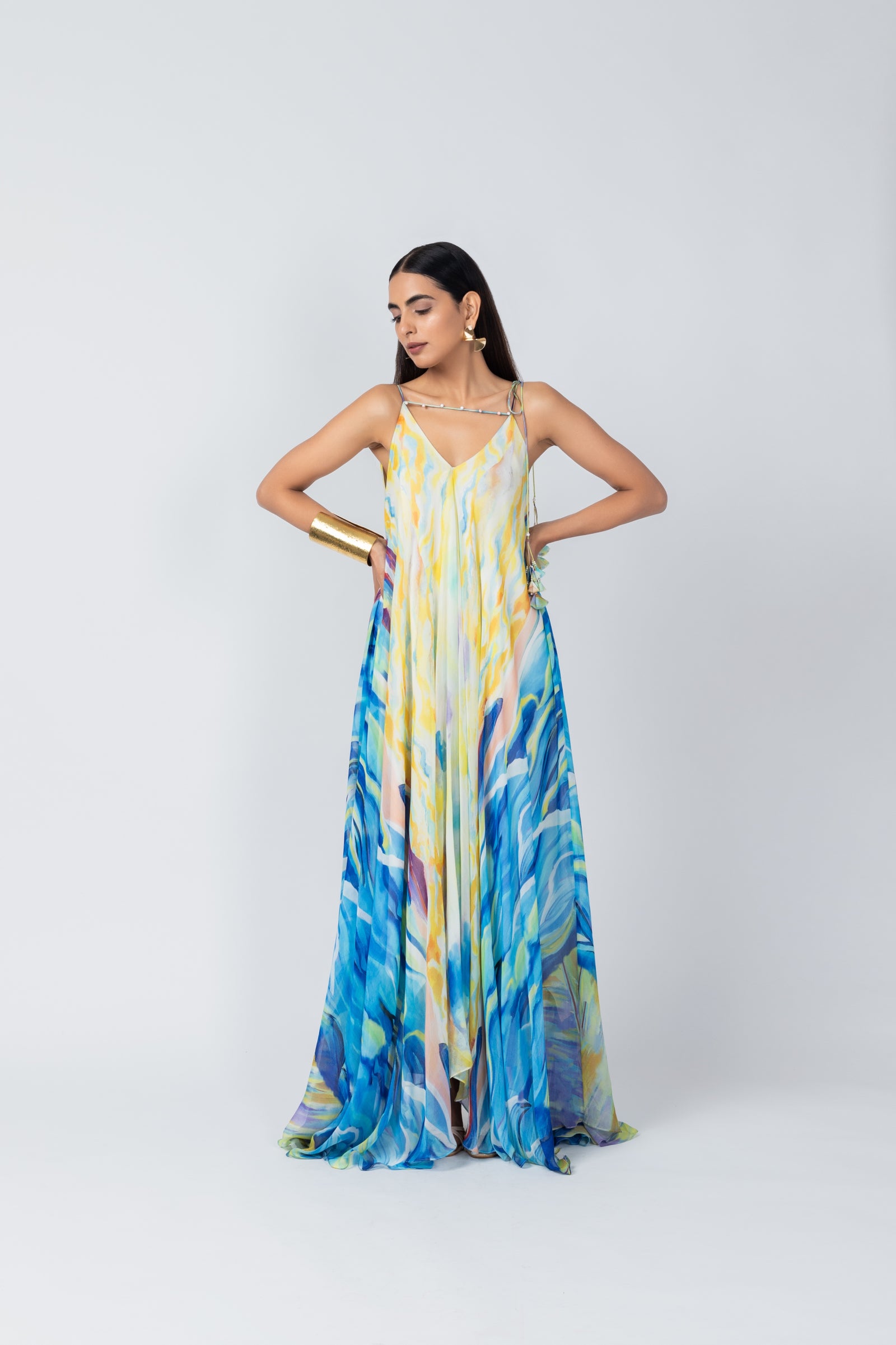 Hand-Painted A-Line Tunic & Ivory Pencil Pants