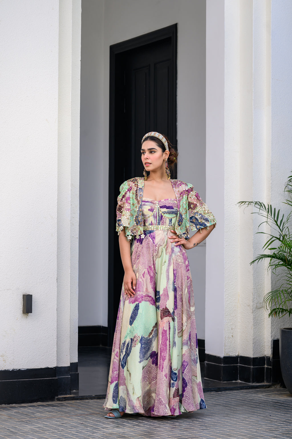 Eden Jumpsuit Paidawn With H Cape Jacket Set