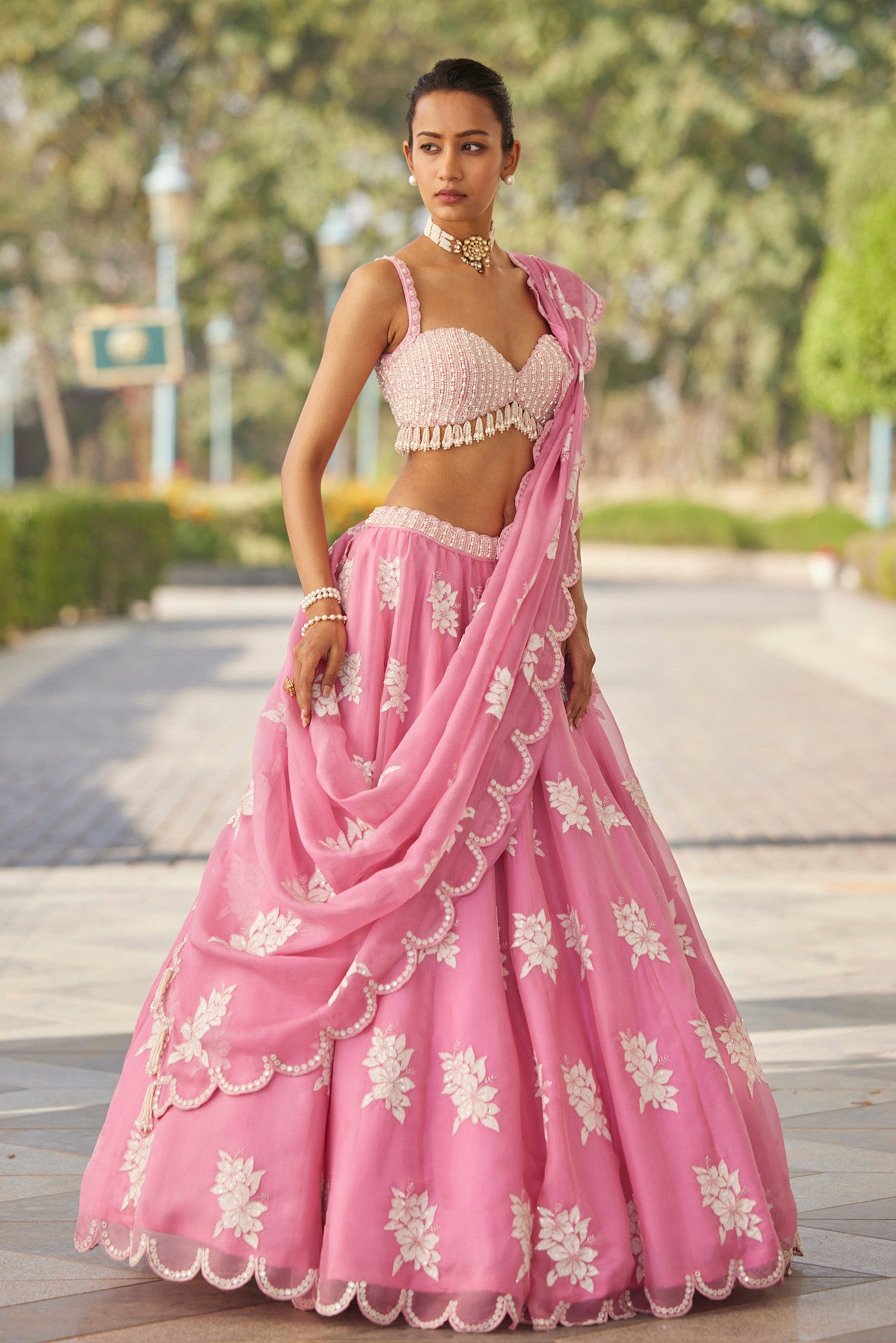 Pink Flower Lehenga Set