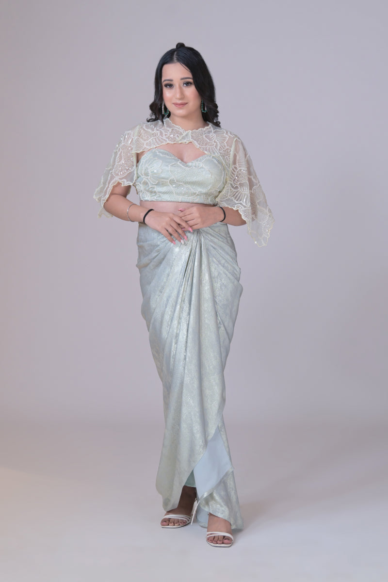 Busier Blouse and Skirt set with Short Cape