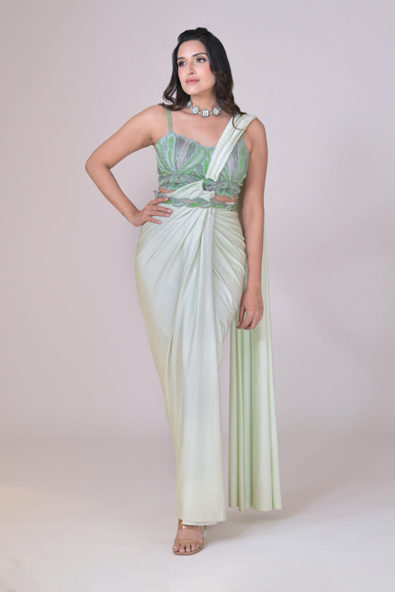 Mint Green Lycra Saree Set
