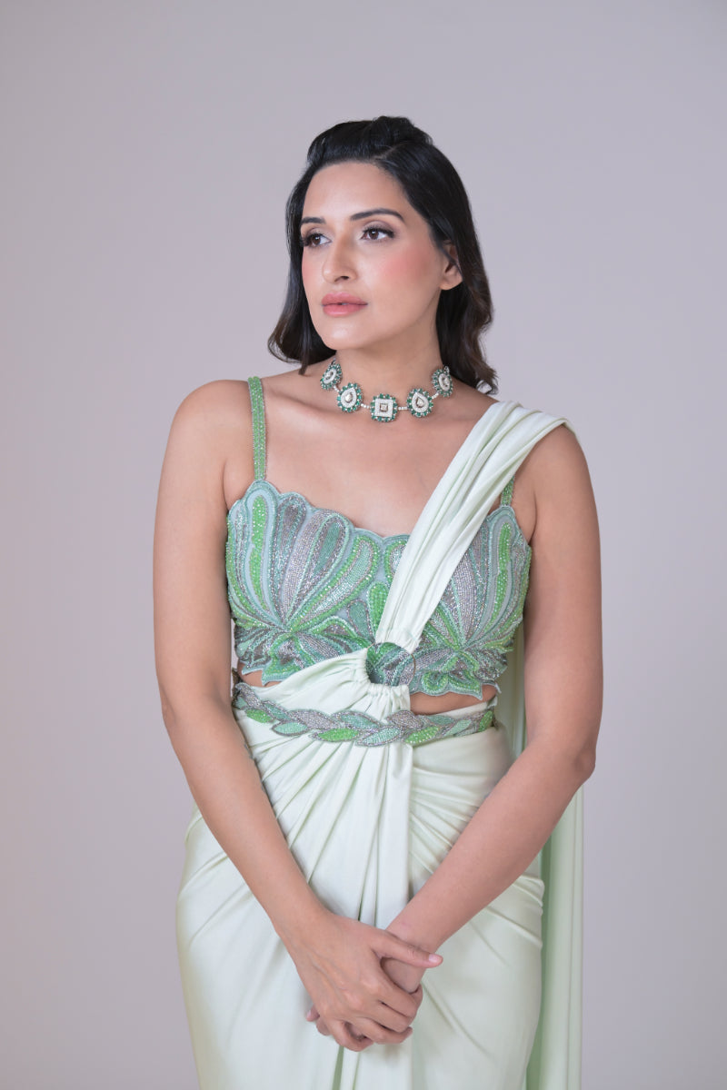 Mint Green Lycra Saree Set