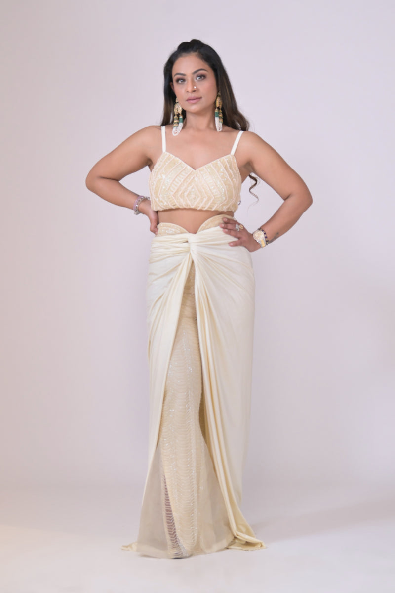 Ivory high Waisted Pants with Crop Top set