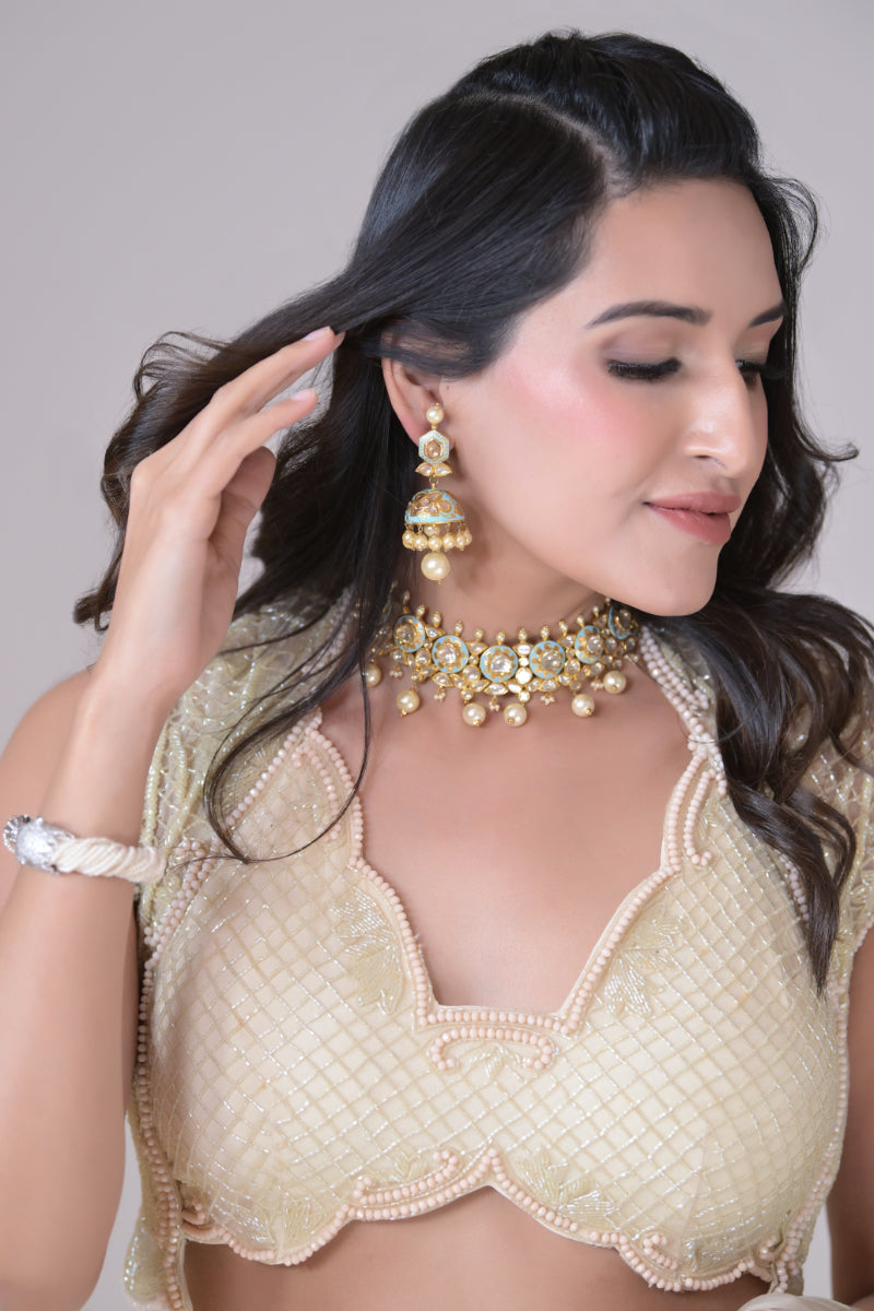 A Georgette Shimmer Pre Stitched Drape saree