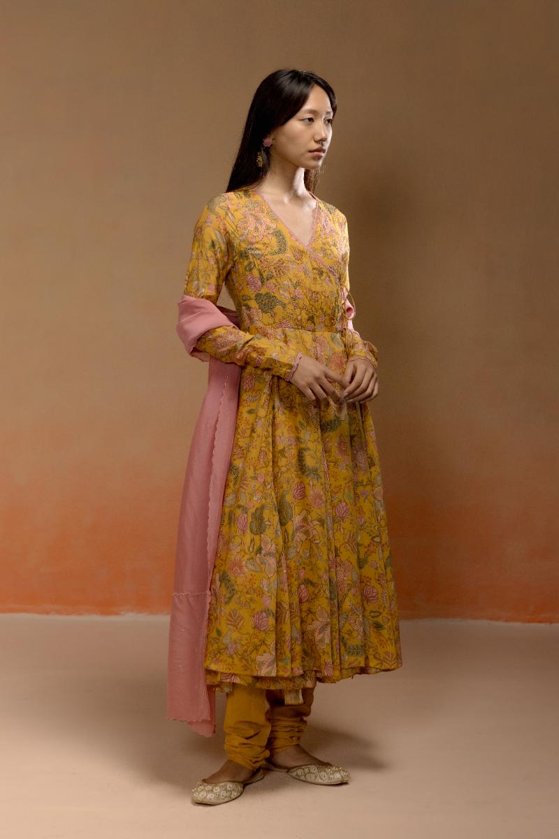 Mango Printed Anarkali Set with Pink Dupatta