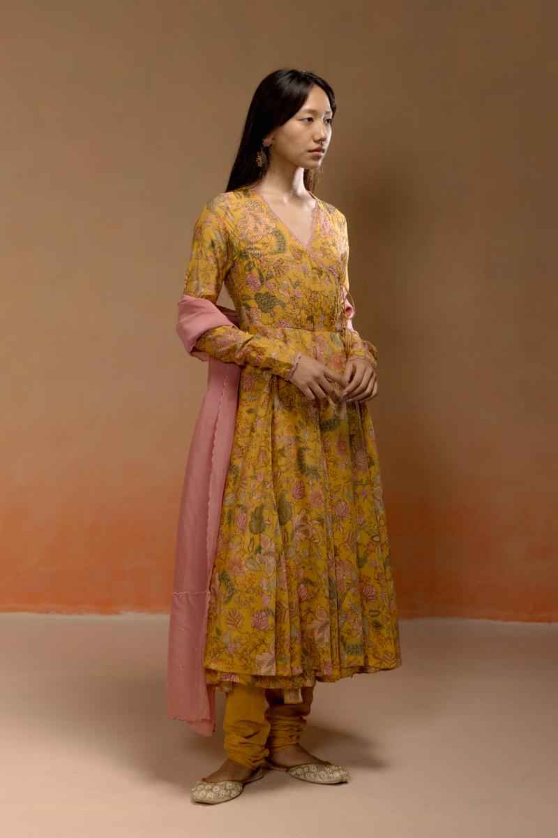 Mango Printed Anarkali Set with Pink Dupatta