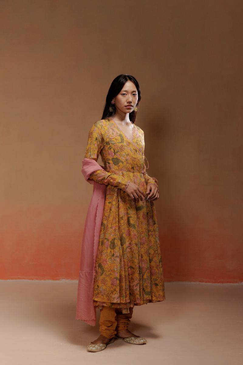 Mango Printed Anarkali Set with Pink Dupatta