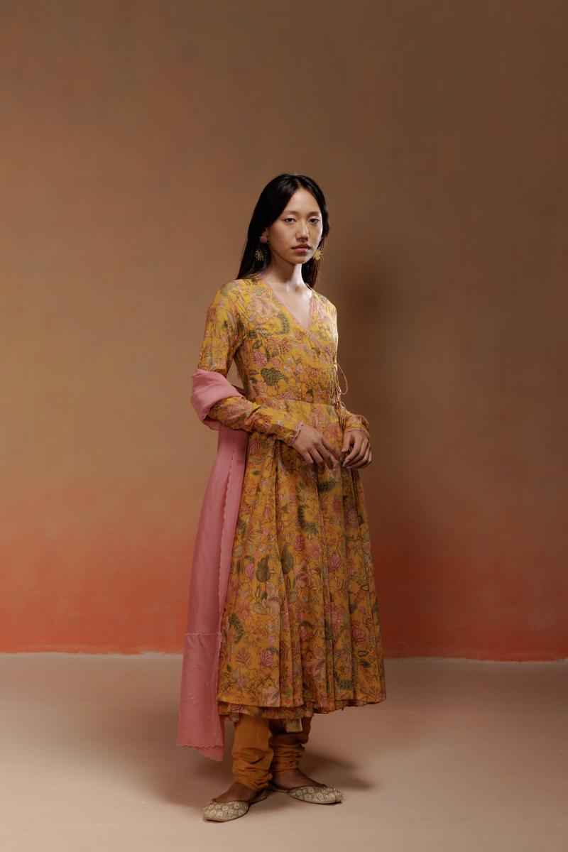Mango Printed Anarkali Set with Pink Dupatta
