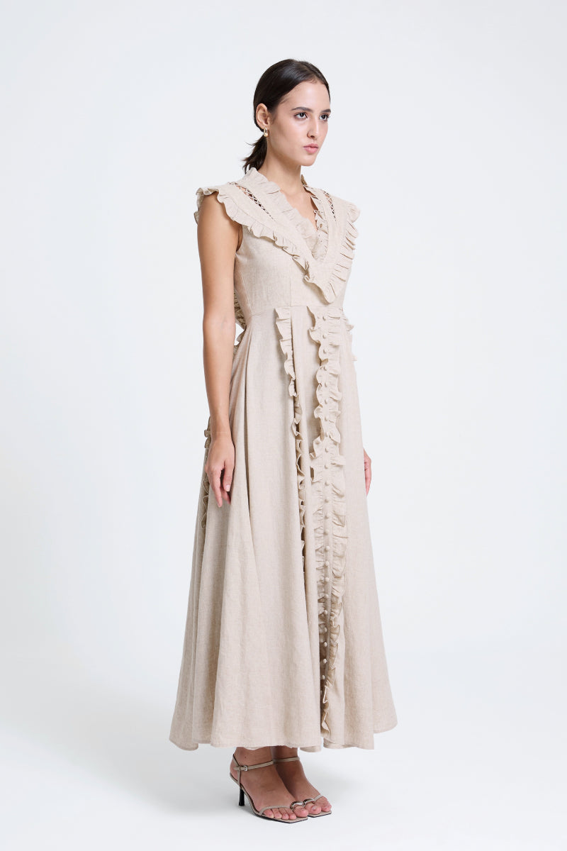 Natural Dramatic Ruffled Dress