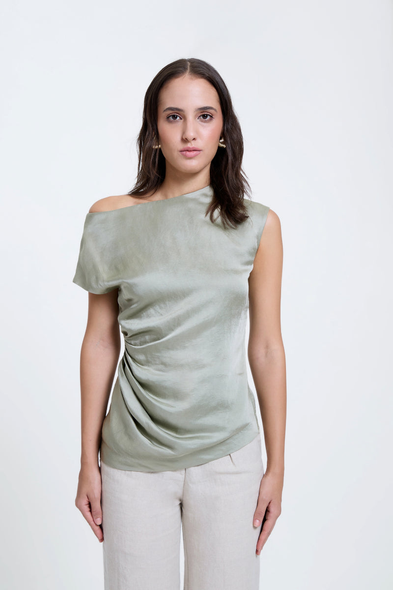 Off Shoulder Draped Pleated Top