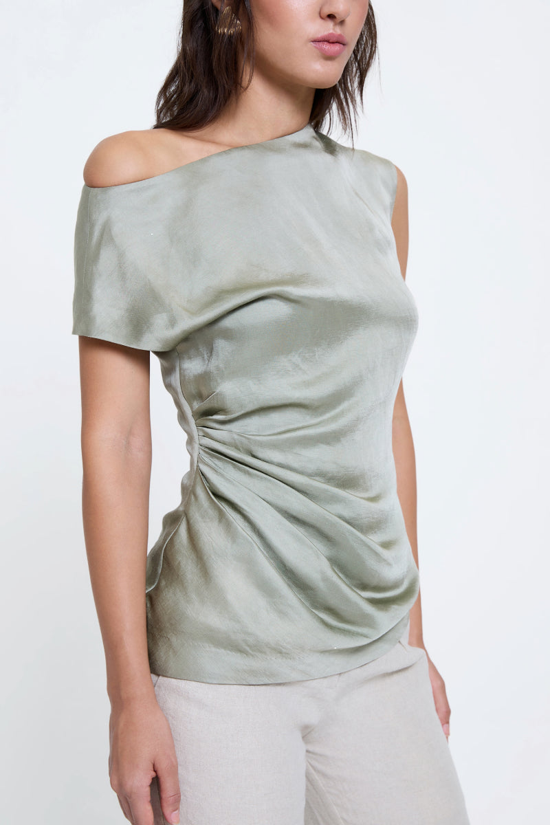 Off Shoulder Draped Pleated Top