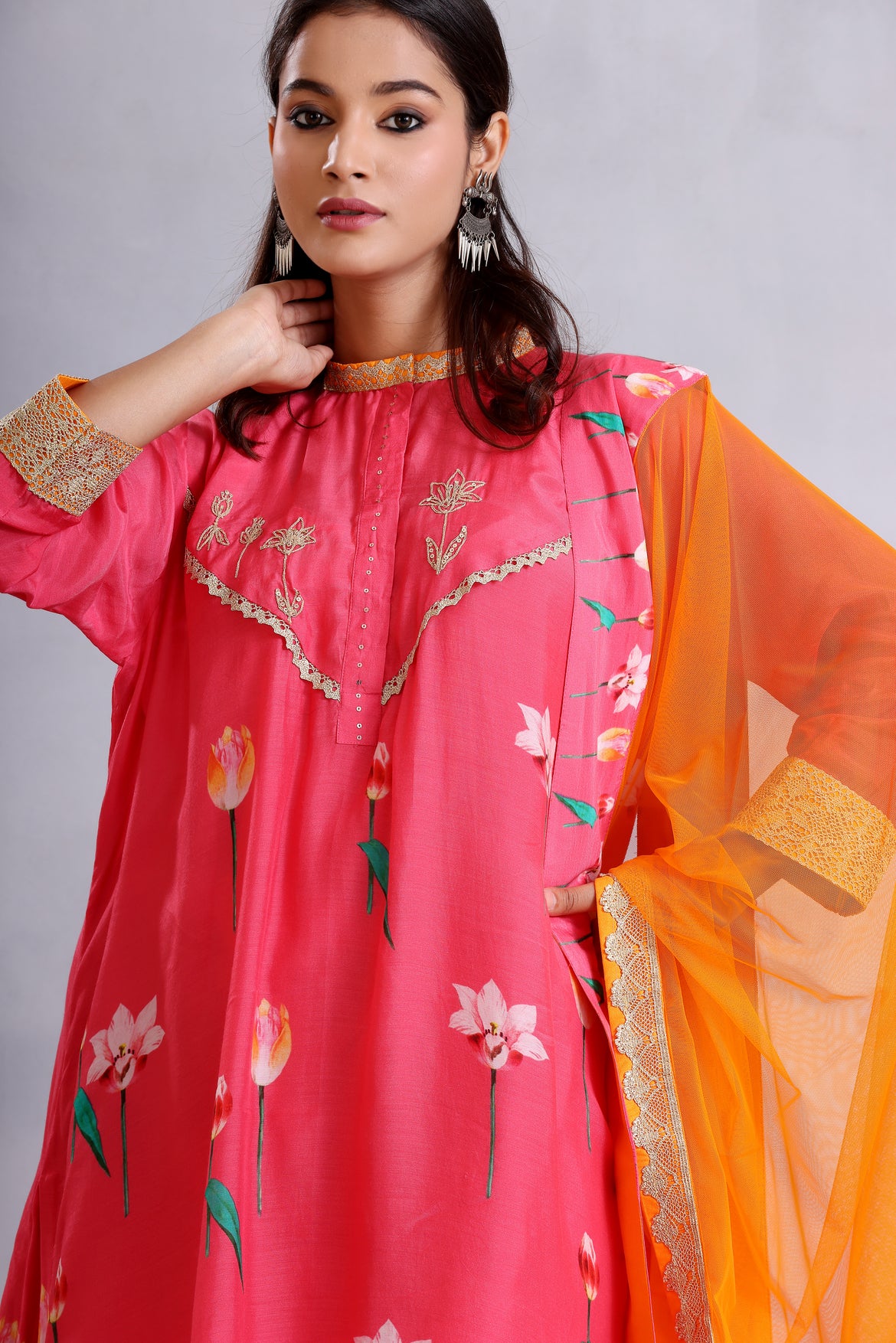 Coral print short kurta