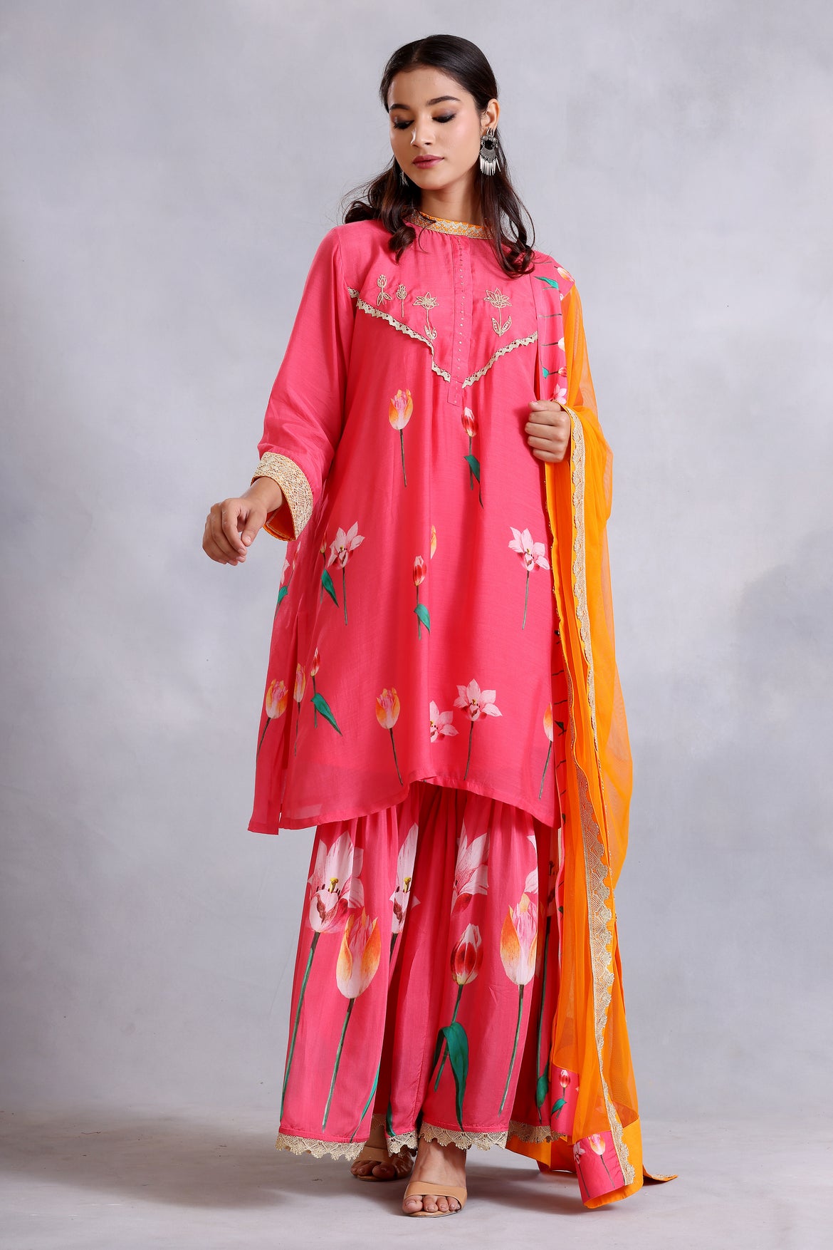 Coral print short kurta