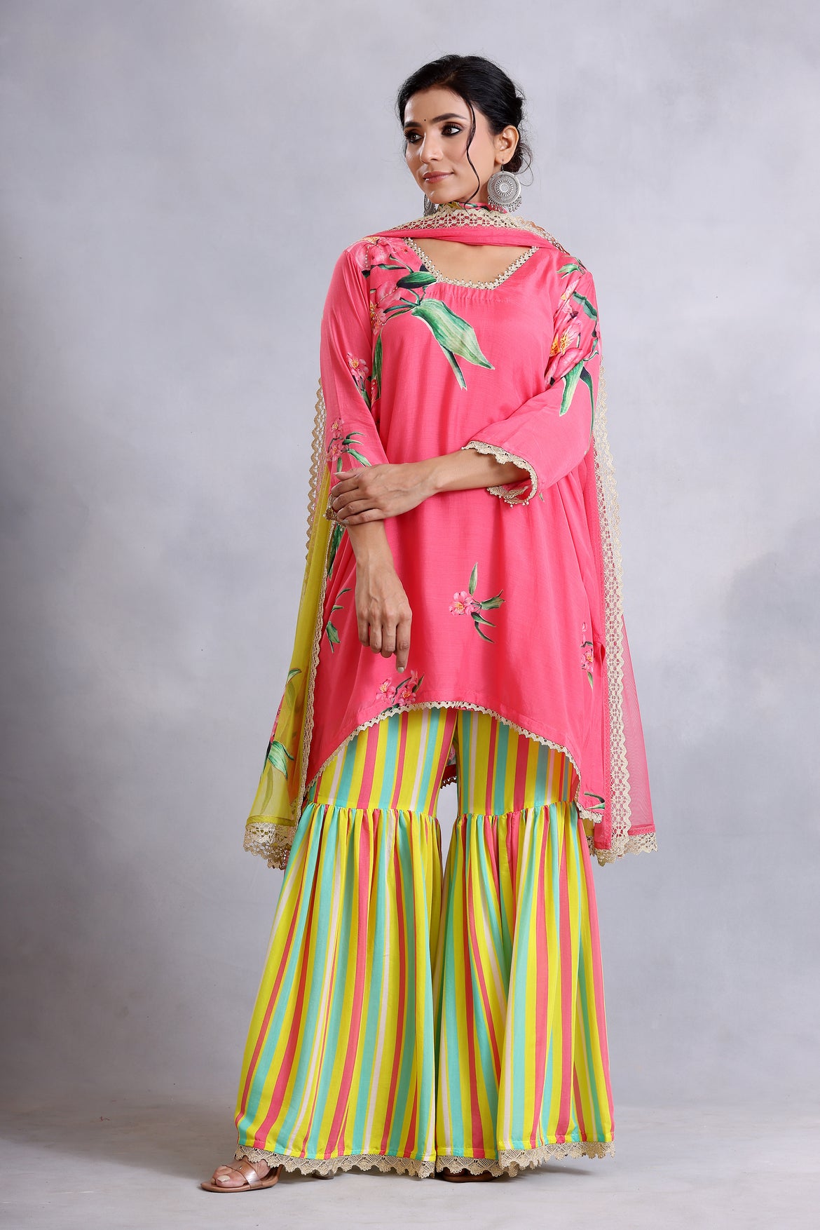 Coral pink short kurta
