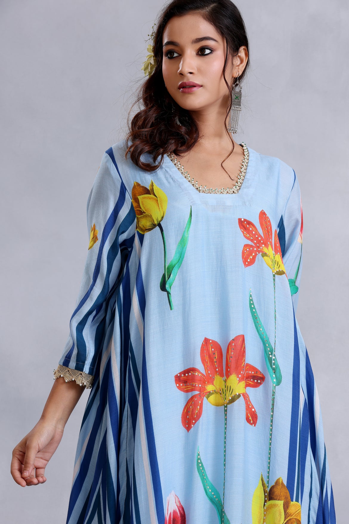 Blue princess cut kurta set