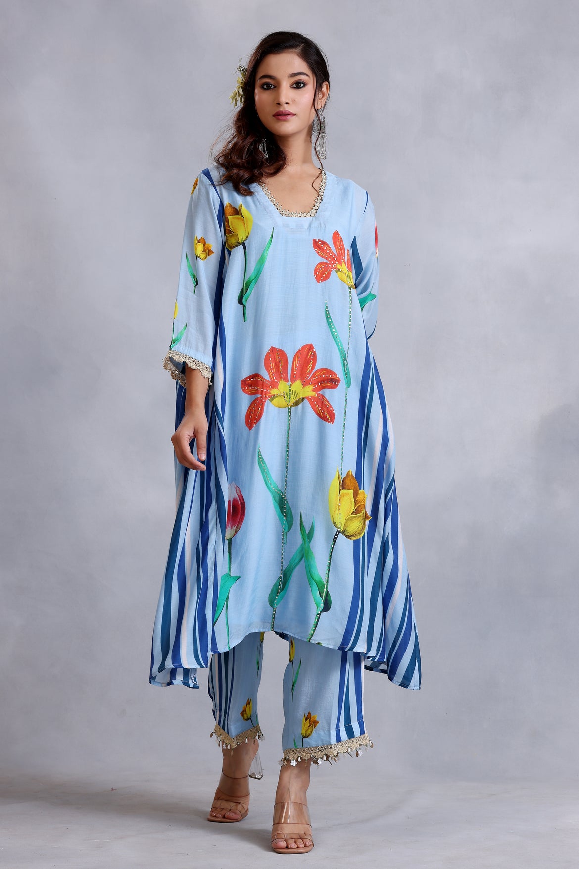 Blue princess cut kurta set