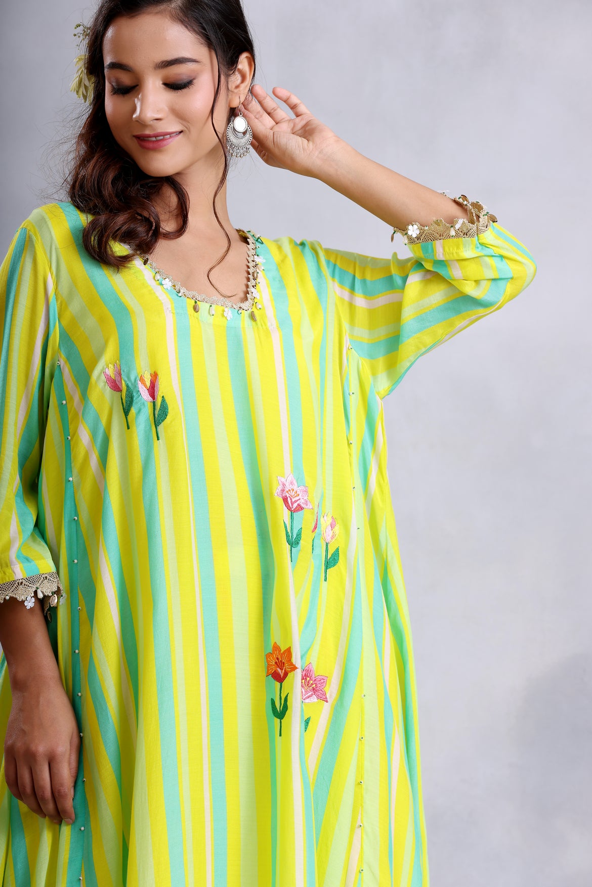 Yellow princess cut embroidered kurta set