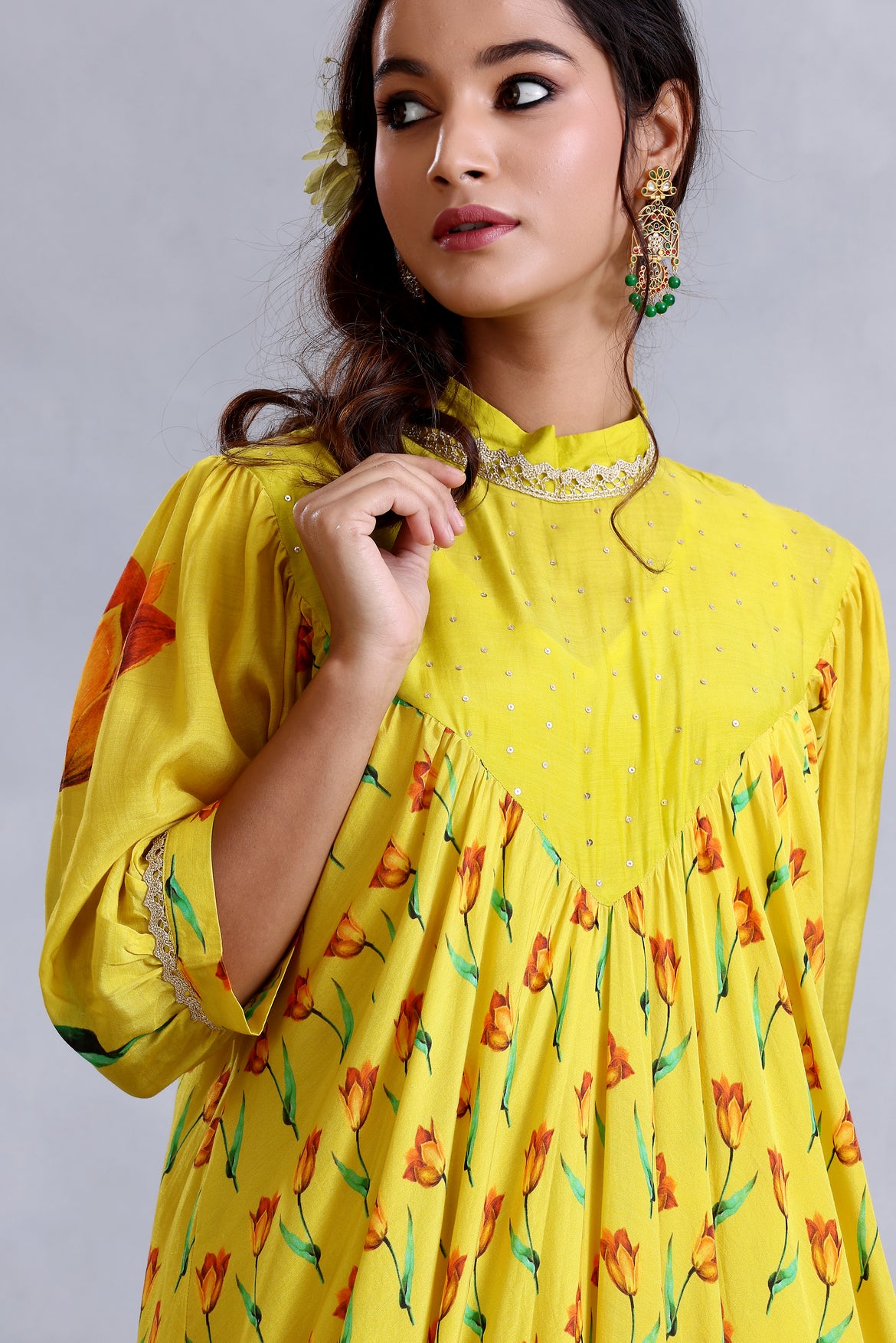 Ochre Yellow drape kurta set