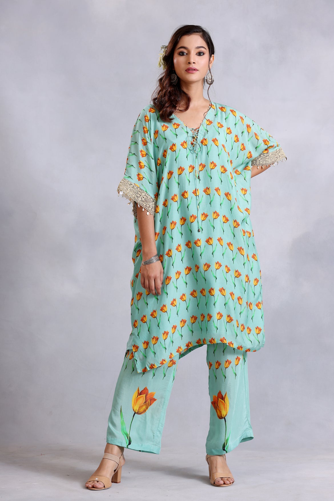 Sea green anti fit kurta