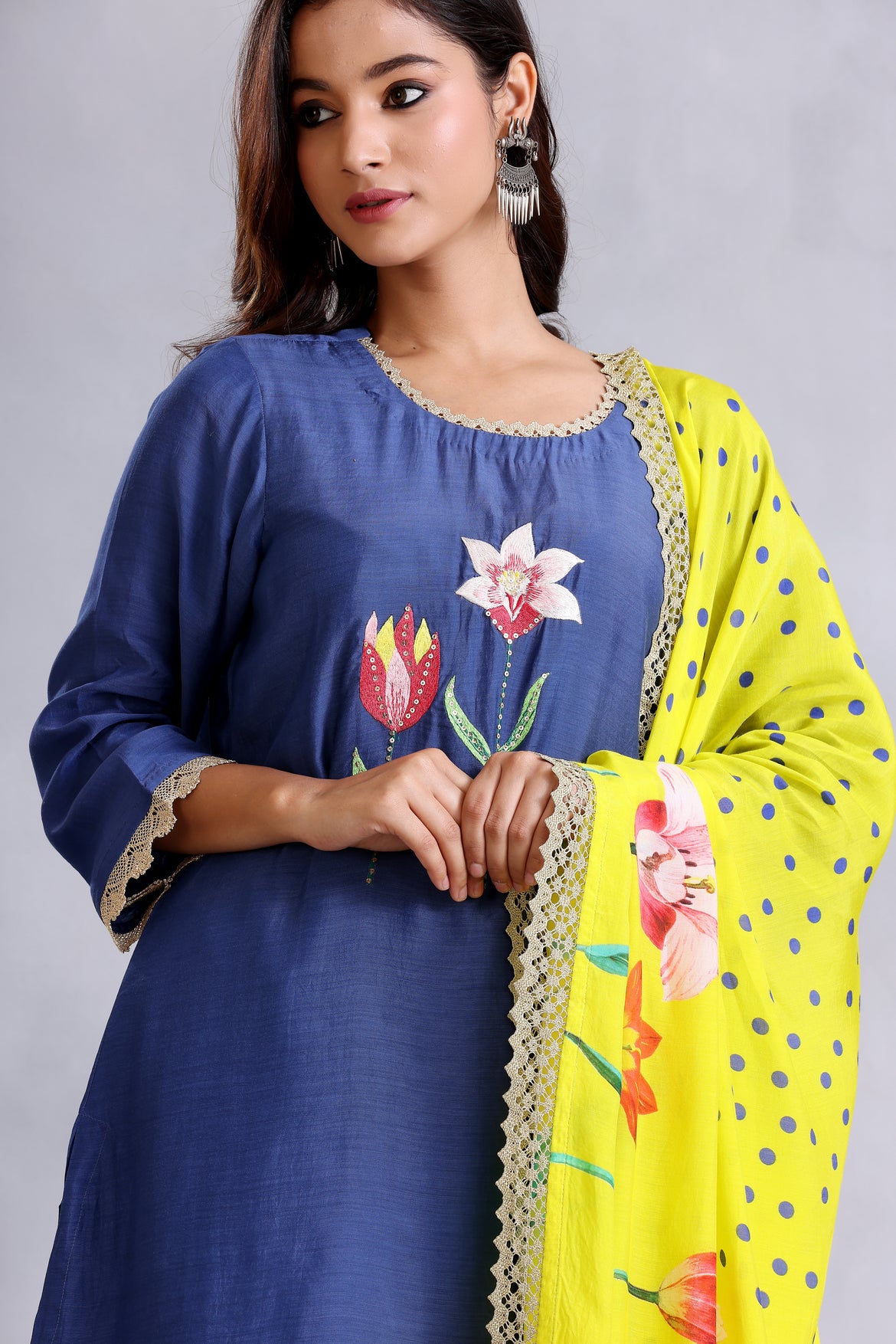Blue embroidered kurta with gharara pant and dupatta