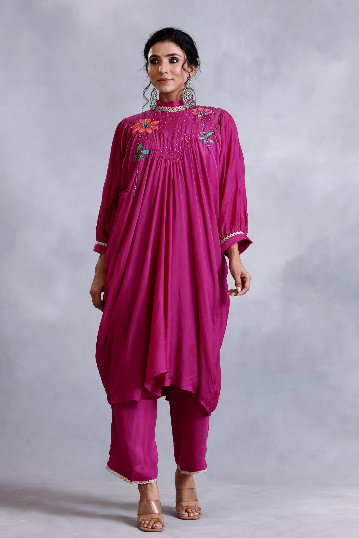 Burgandy drape kurta set